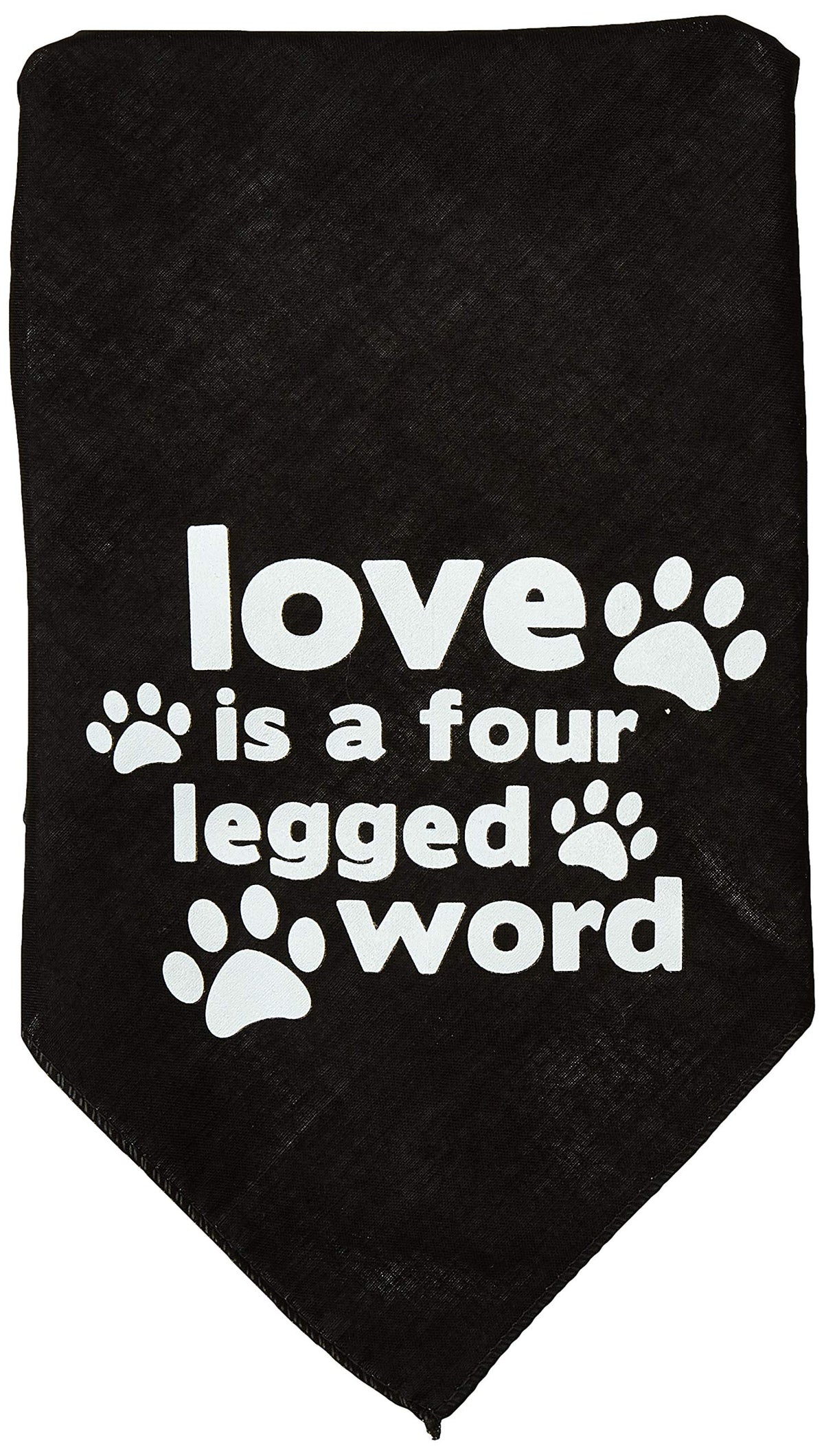 Pet and Dog Bandana Screen Printed, &quot;Love Is A Four Legged Word&quot; Black Large