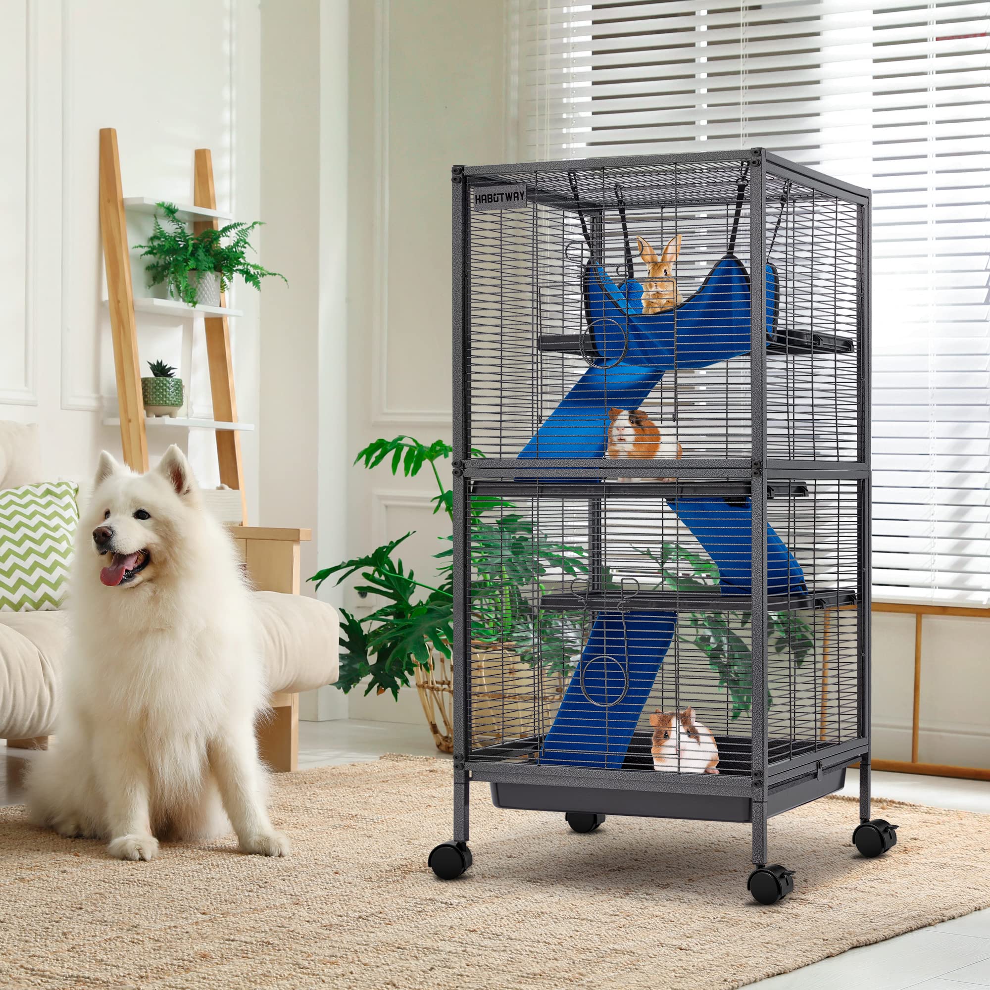 HABUTWAY 45''H Metal Small Animal Cages, Rolling Chinchilla Cage with Removable Ramps, Lagre Critter Nation Cage for Chinchillas