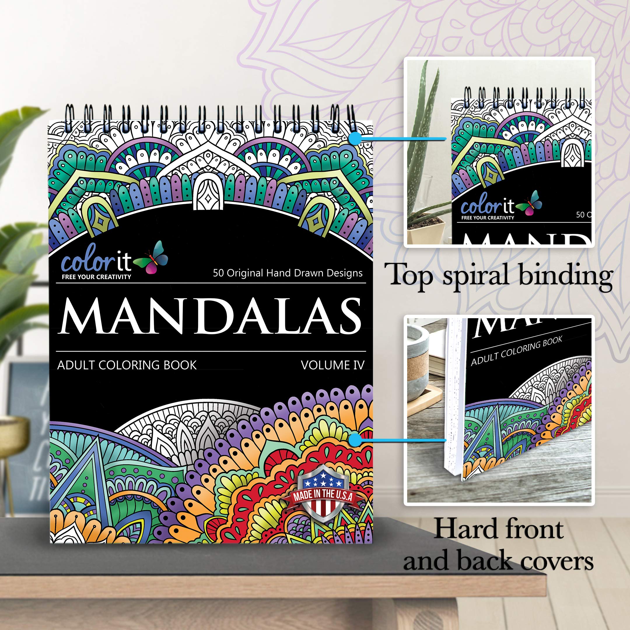 Colorit Mandalas To Color Volume Iv Coloring Book For Adults Relaxation, 50 Single-Sided Designs, Thick Smooth Paper, Spiral Bin