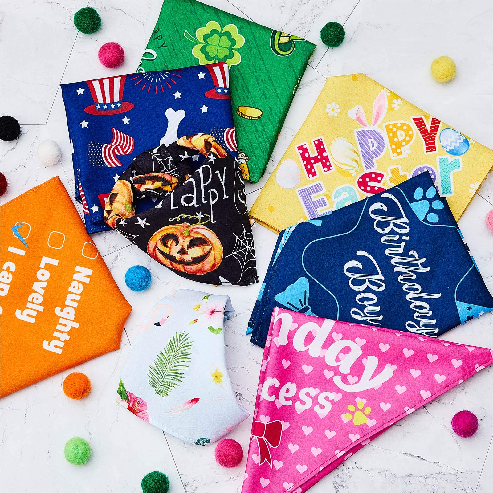 12 Pieces Holiday Dog Bandanas Christmas Dog Scarf Birthday New Year Valentine'S Day Daily Festival Costume Supply Pets Dog Scarf Bandana For Dogs Cats Pets Costume(Large)