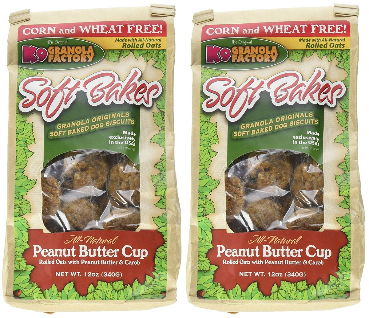 (2 Pack) K9 Granola Treats Soft Bakes Peanut Butter Cup, 12 Oz Per Pack