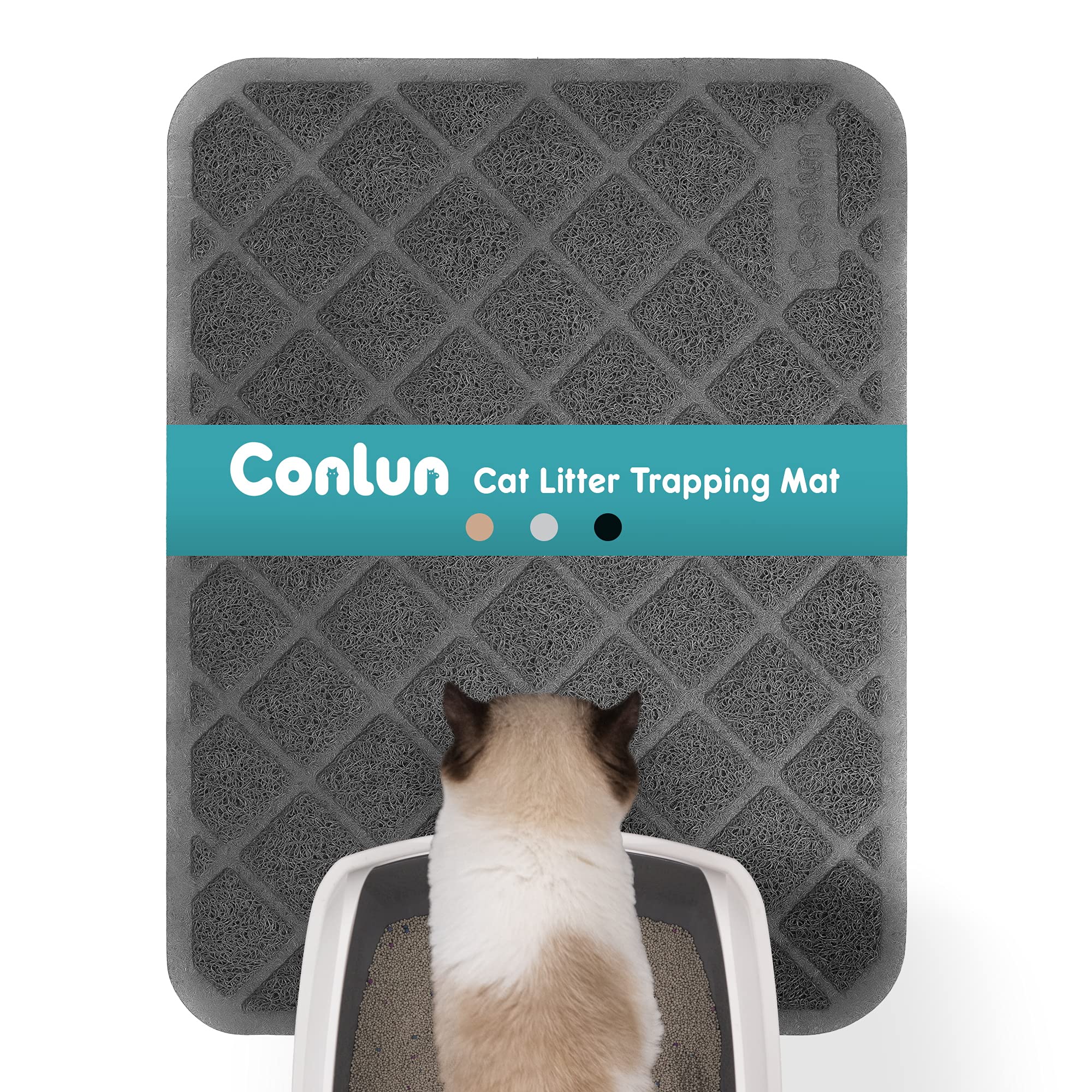 Conlun Cat Litter Mat Litter Trapping Mat, 24' X 17' Premium Durable Pvc Grid Mesh With Scatter Control, Non-Slip, Less Waste Cat Litter Box Mat, Soft On Kitty’S Paws, Urine Waterproof