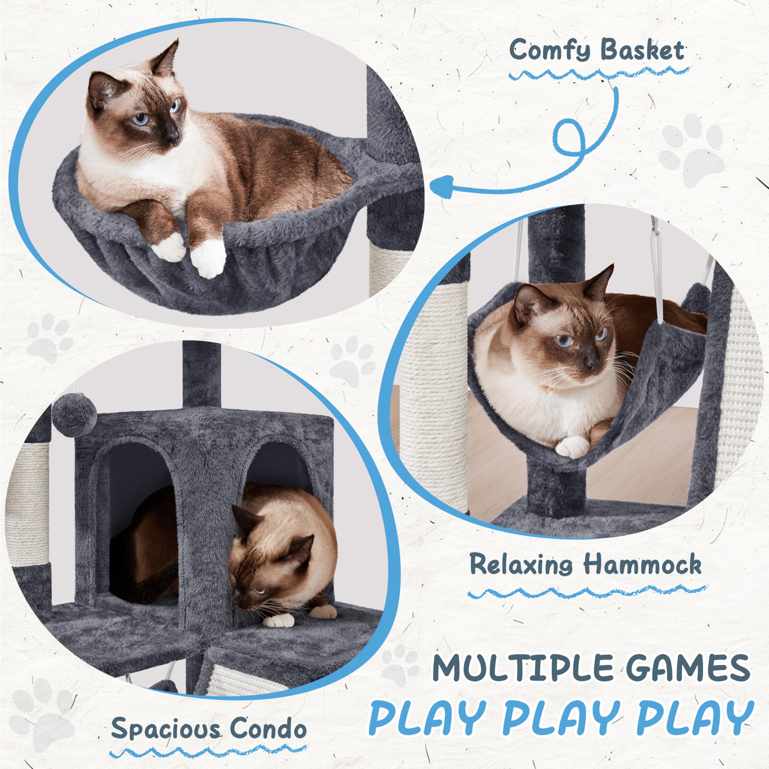 Yaheetech Cat Tree Tower, 40-Inch Condo With Hammock, Oversized Soft Platform, Scratching Board, Basket, Pet Beds & Furniture Fo