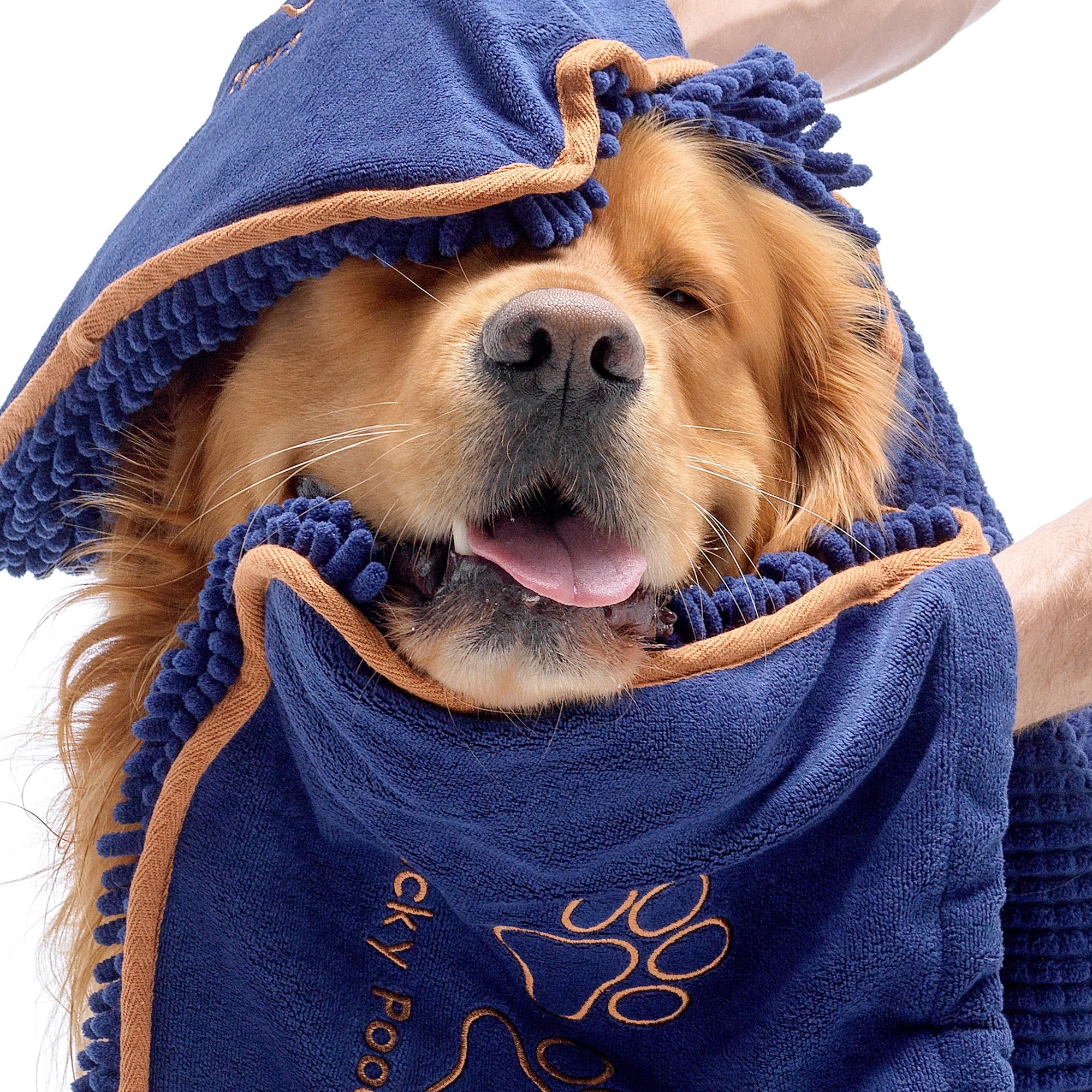 Lucky Pooch Super Absorbent Shammy Dog Towel - Luxuriously Soft Hand Pockets - 34.5x12.5in - Quick Drying Microfiber Dog Bath To