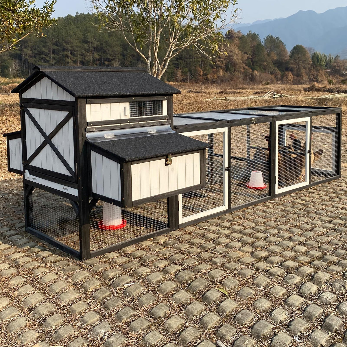 PetsCosset 116 '' L Large Chicken Coop and Run, Hen House with 4 Nesting Box Boxes, Rabbit Hutch Poultry Bunny Cage for 4-6 Chic