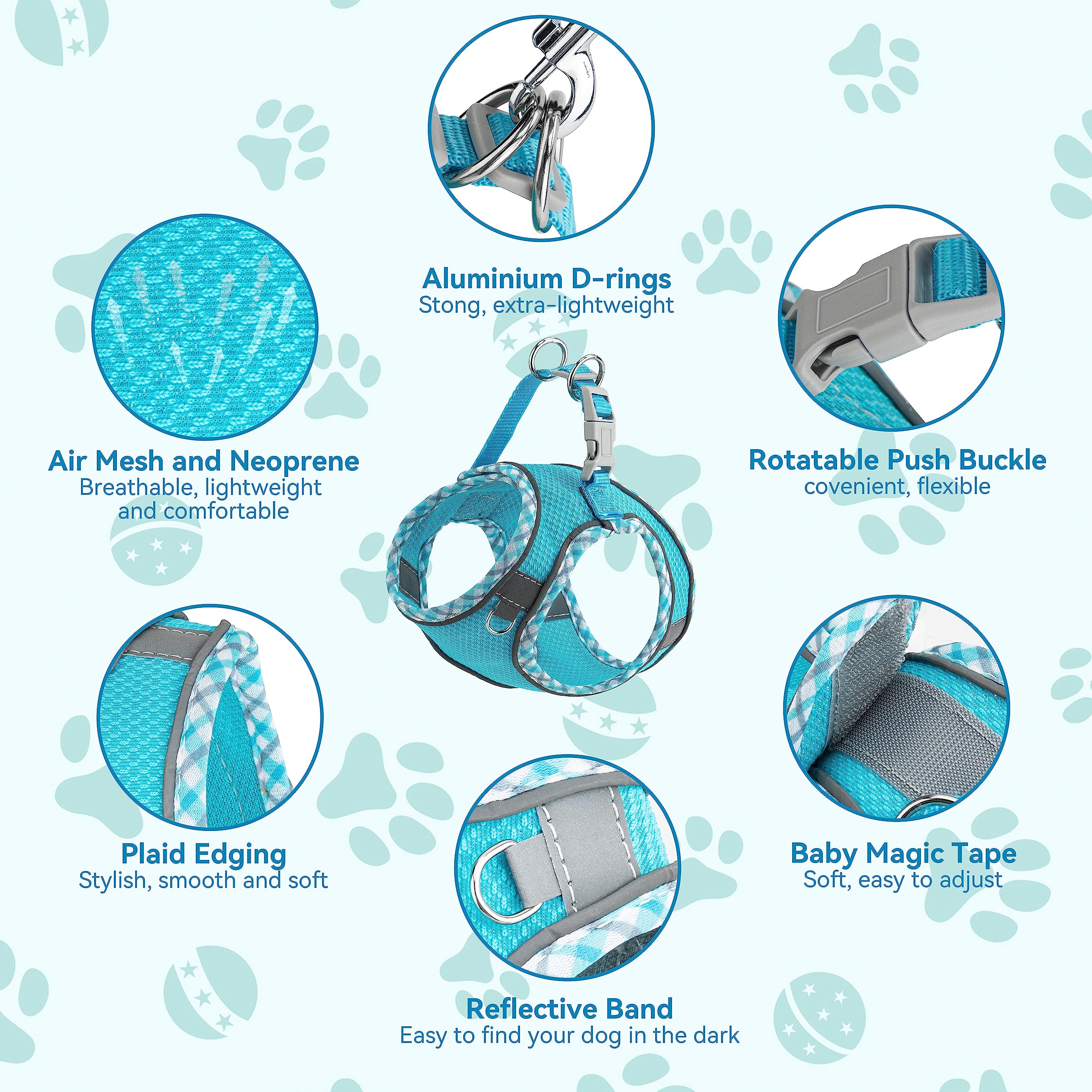 Blueberry Small/Medium Dog Harness and Leash Set - No Pull, Reflective, Breathable Mesh, Easy Walk, Outdoor Hiking, Training (Bl