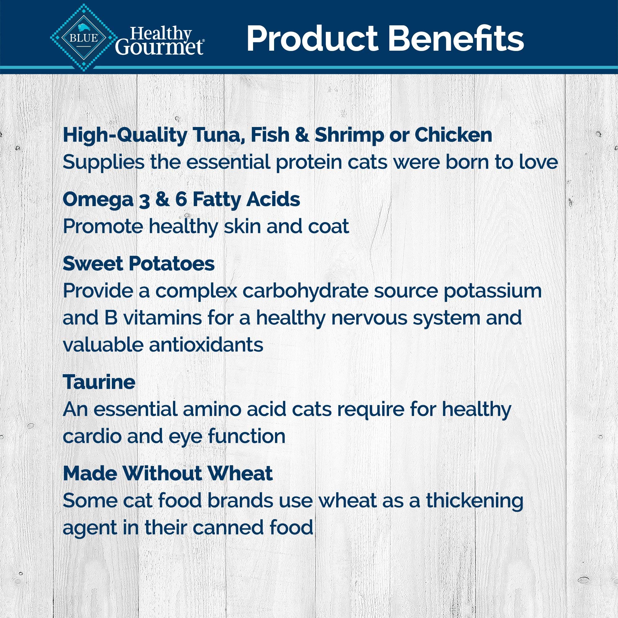 Blue Buffalo Healthy Gourmet Natural Adult Flaked Wet Cat Food Variety Pack Tuna, Chicken, Fish & Shrimp 3-Oz Cans (12 Count- 4