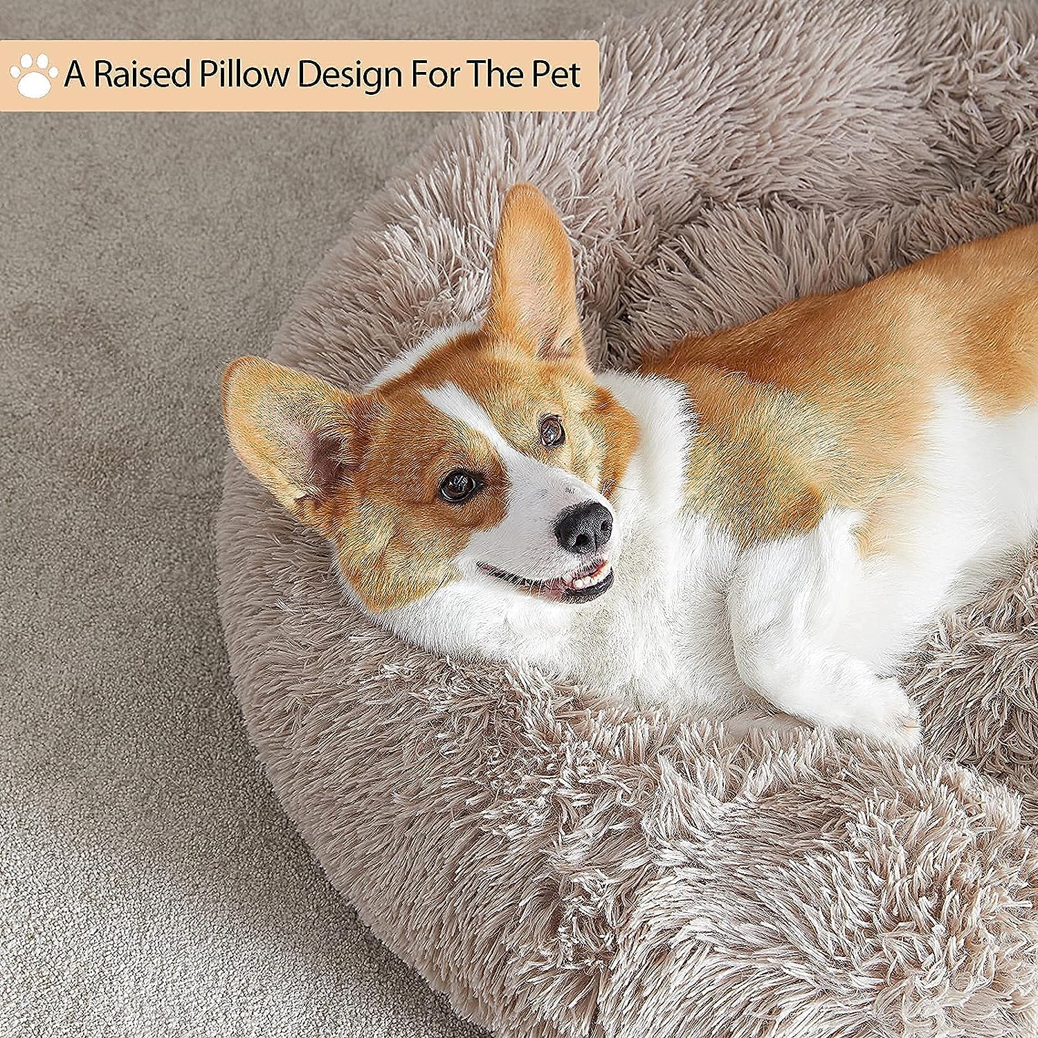 Wnpethome Calming Dog Beds For Large Dogs, Anti-Anxiety Donut Large Pet Bed, Fluffy Faux Fur Plush Dog Bed,Warming Cozy Soft Rou