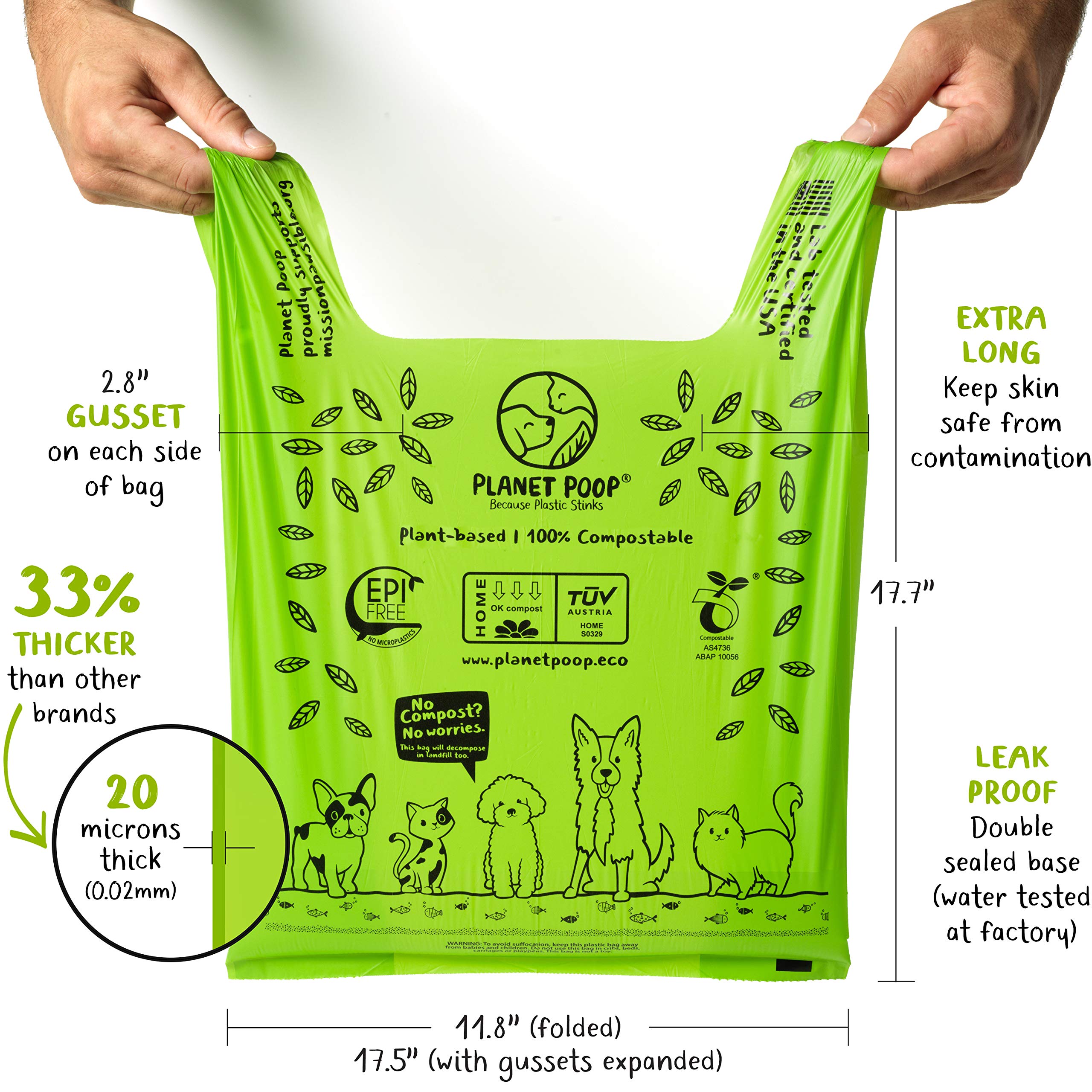 Planet Poop Home Compostable Dog Poop Bags, 30 Count, Xl Sized Cat Litter Box Clean-Up With Handles, Biodegradable For Dogs Extr