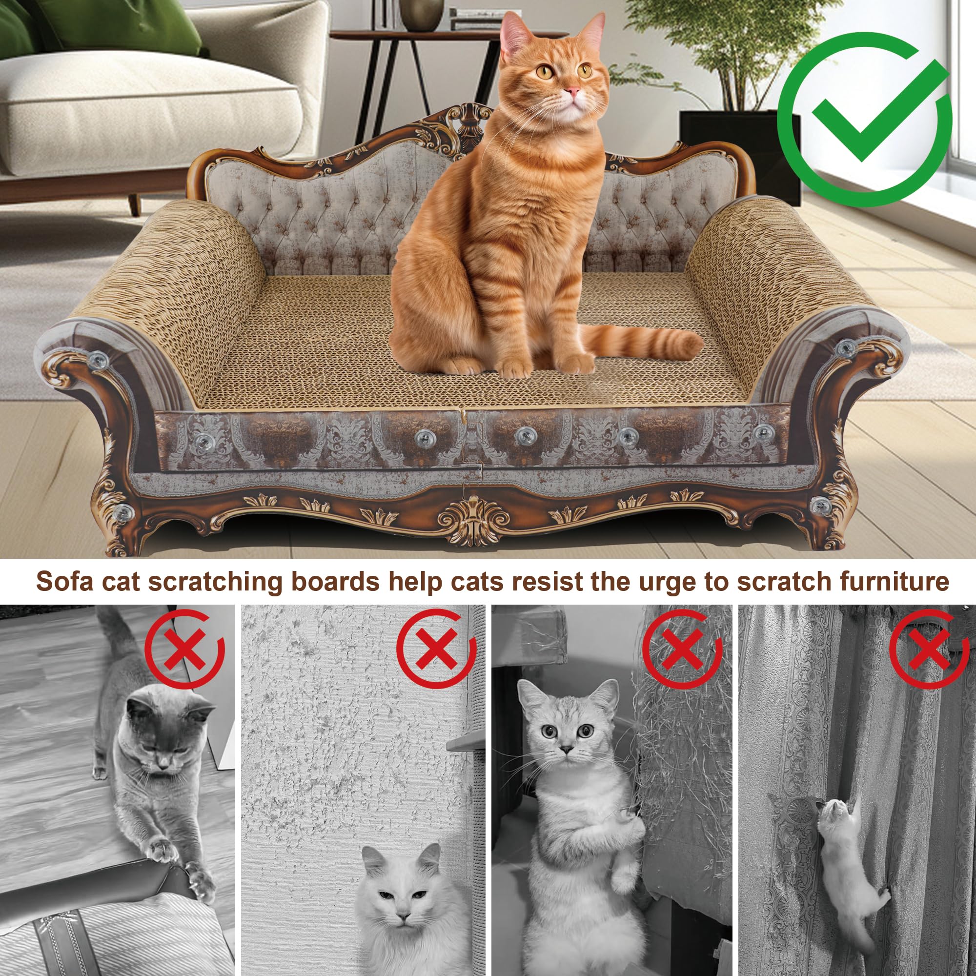 Coozment Sofa Shaped Scratching Couch,Thick Scratching Cardboard, Lounge Bed For Indoor Rest&Play, Sofa Scratcher Pad (23 ''L X