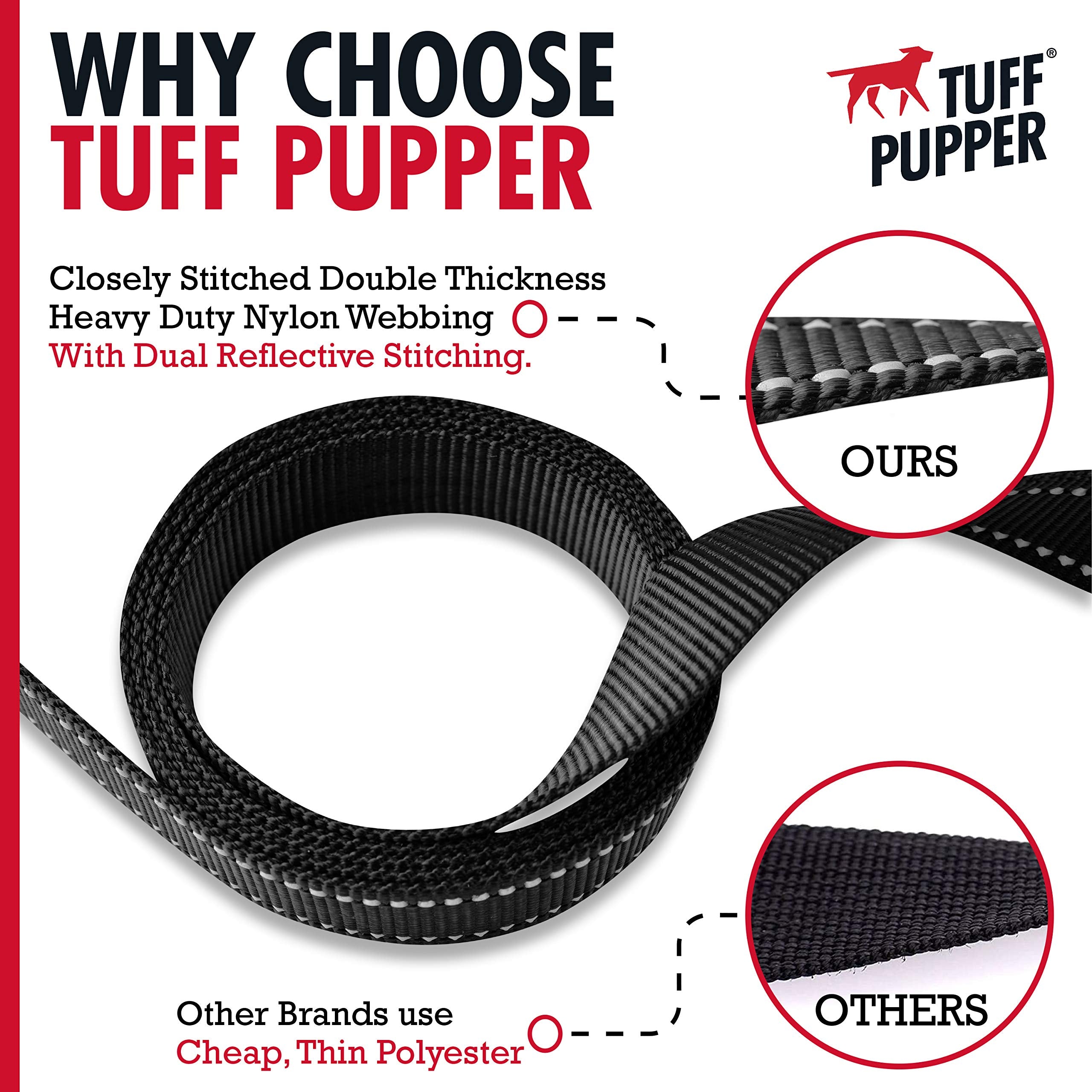 Tuff Pupper Heavy Duty Double Handle Dog Leash | Twist Locking Carabiner Dog Clip | Safety Lock Leash To Hold Strong Dogs | Refl