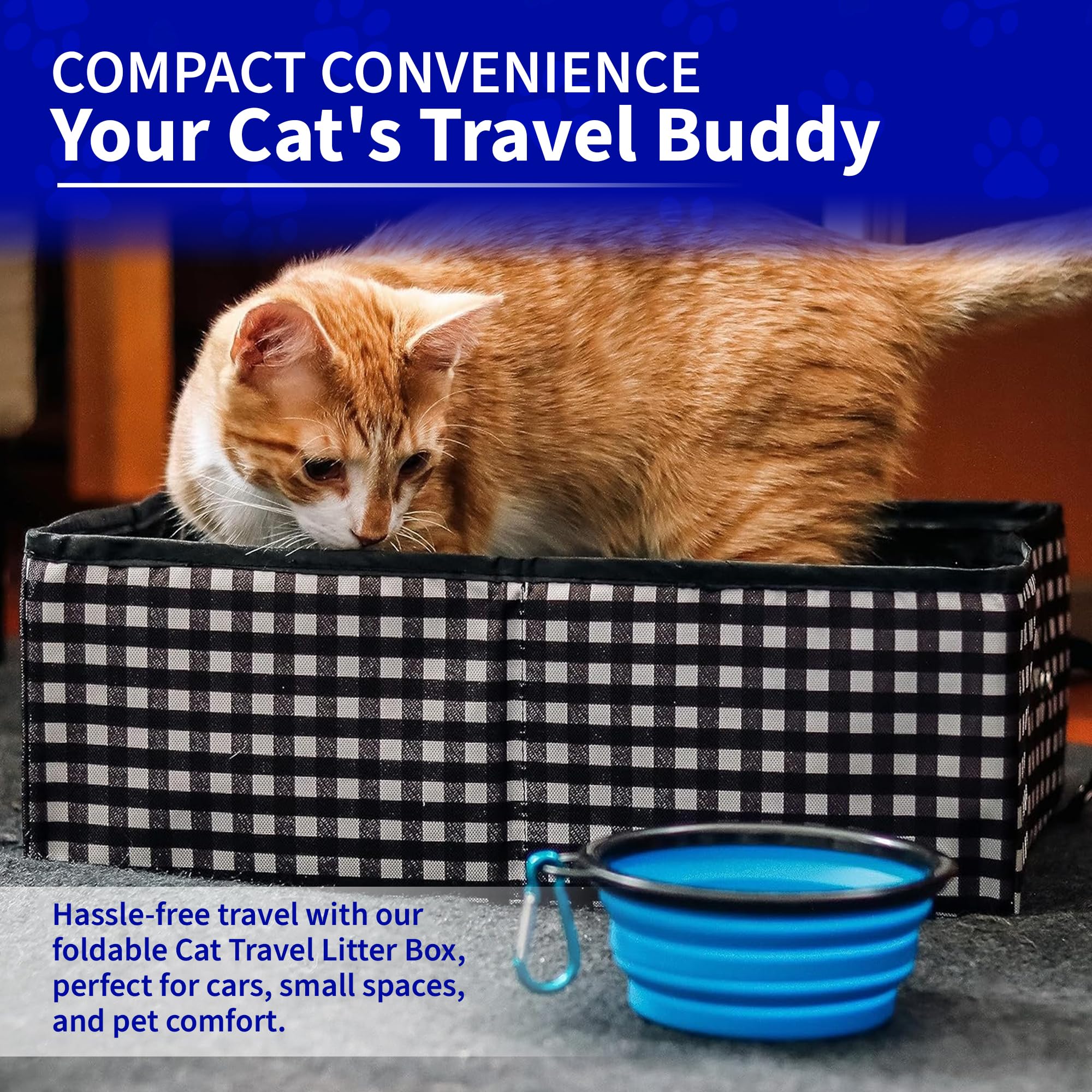 Pet Fit For Life - Vibrant Collapsible Travel Cat Litter Box - Portable, Foldable, Compact Design With Bonus Water Bowl - Ideal