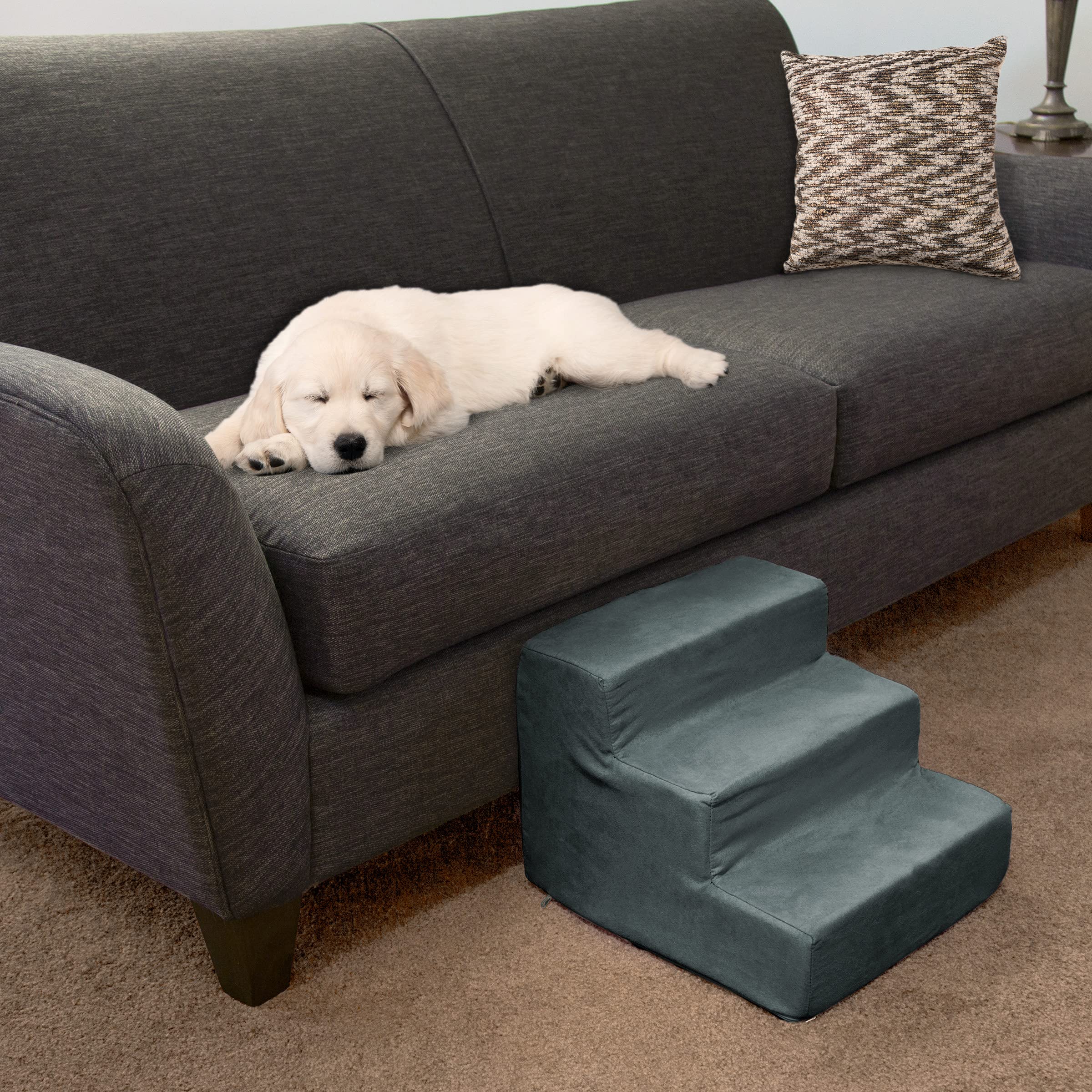 Pet Stairs Collection- Foam Pet Steps For Small Dogs Or Cats, 3 Step Design, Removable Cover - Non-Slip Dog Stairs For Home And