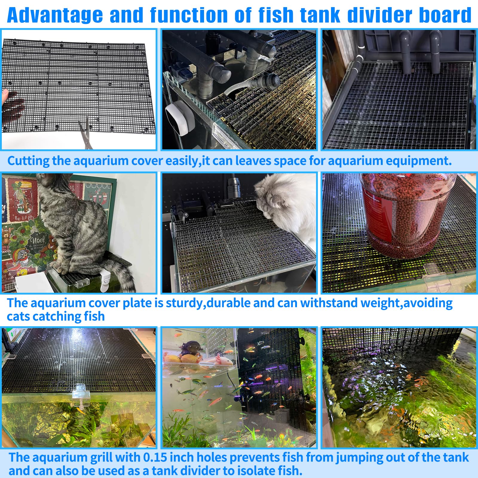 Plastic Egg Crate Grip Panel Fish Tank Divider Aquarium Divider Filter Bottom Fish Tank Isolation Board Egg Crate Tray (Black, 8