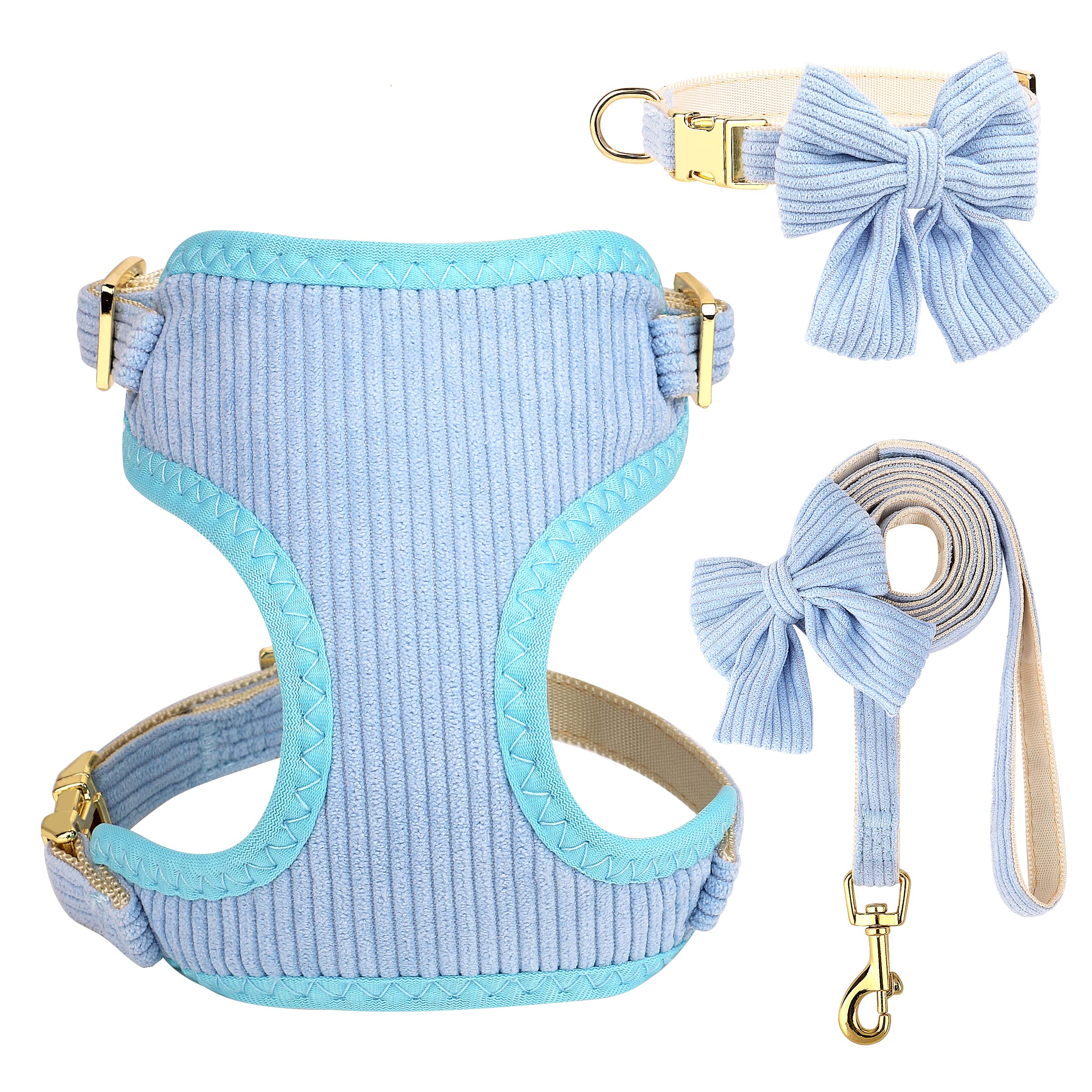 Didog Cute Small Dog Collar Harness & Leash Set, Adjustable Dog Collars And Leashes With Bowtie, Breathable Soft Mesh Padded Dog