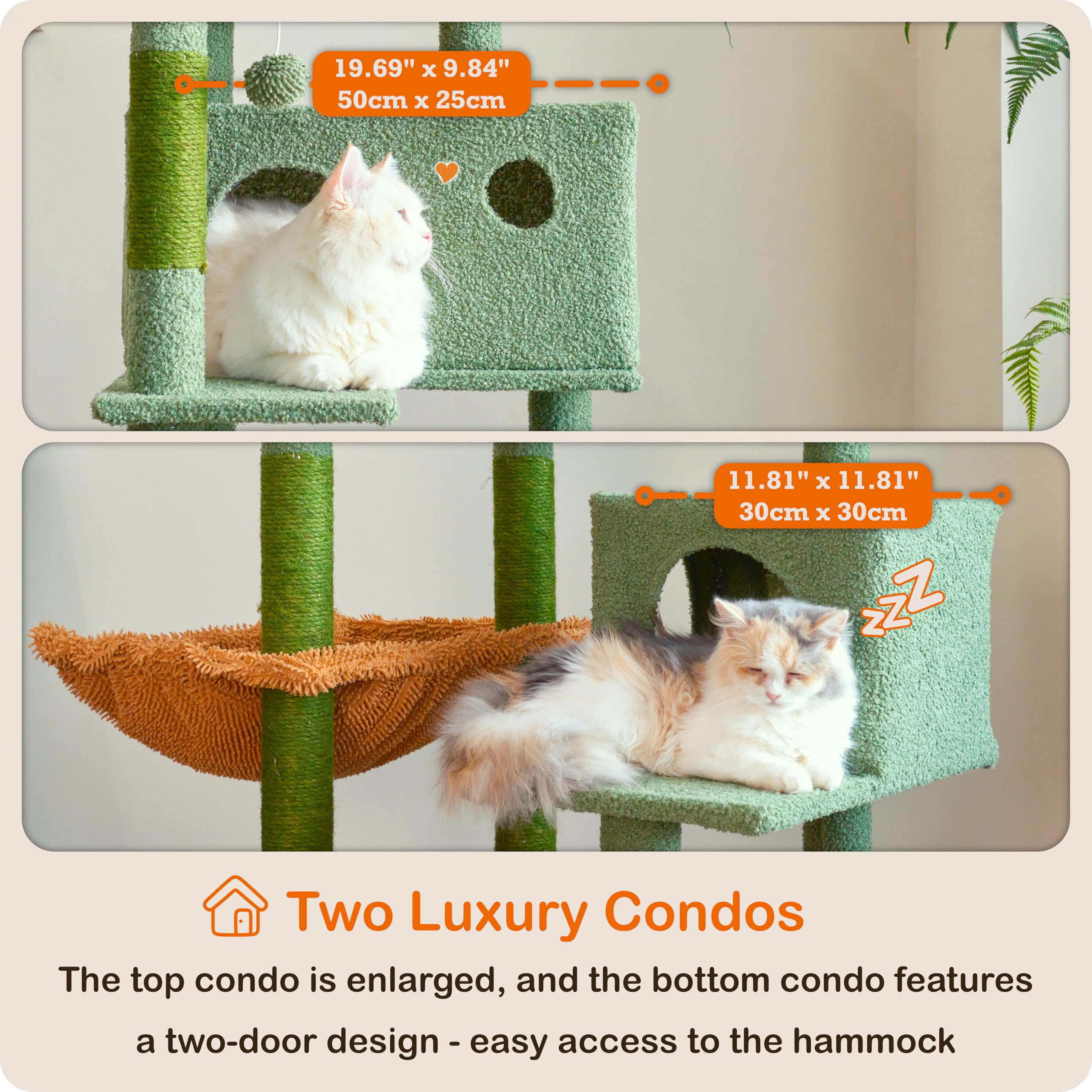Ouritsu Cat Tree, 57 Inch Cat Tower For Large Cat Indoor, 2 Top Perches With 1 Widened, 2 Condos With 1 Enlarged, Steel Frame Ha