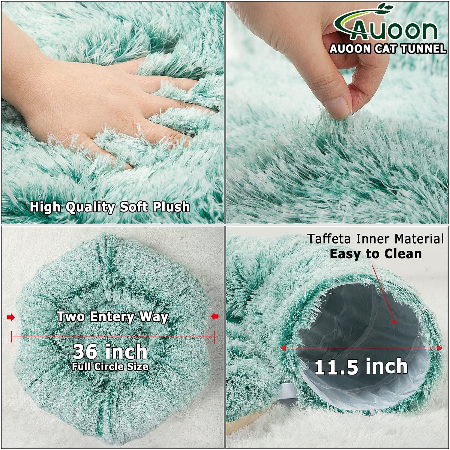 AUOON Cat Tunnel with Central Mat,Big Tube Playground Toys,Soft Plush Material,Full Moon Shape for Kitten,Cat,Puppy,Rabbit,Ferre