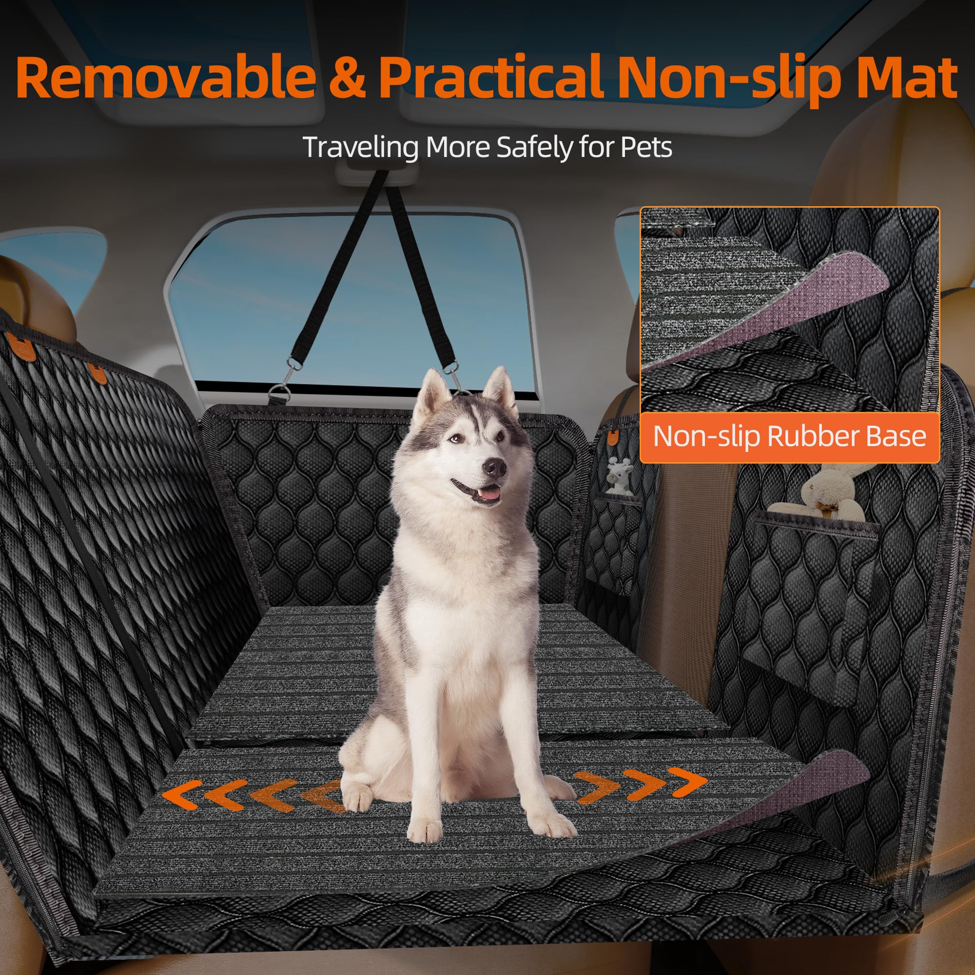 Furroom Back Seat Extender For Dogs With Non-Slip Mat, 40/60 Split Dog Car Seat Cover For Backseat Hard Bottom 100% Waterproof N
