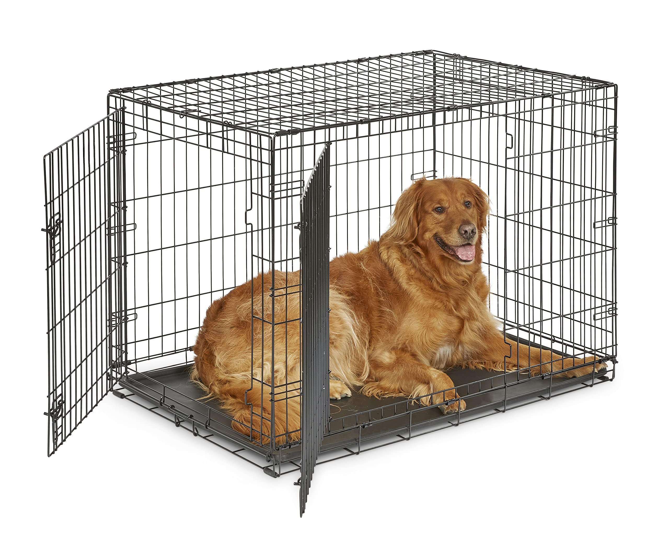 New World Pet Products Newly Enhanced Double Door New World Dog Crate, Includes Leak-Proof Pan, Floor Protecting Feet, & New Patented Features
