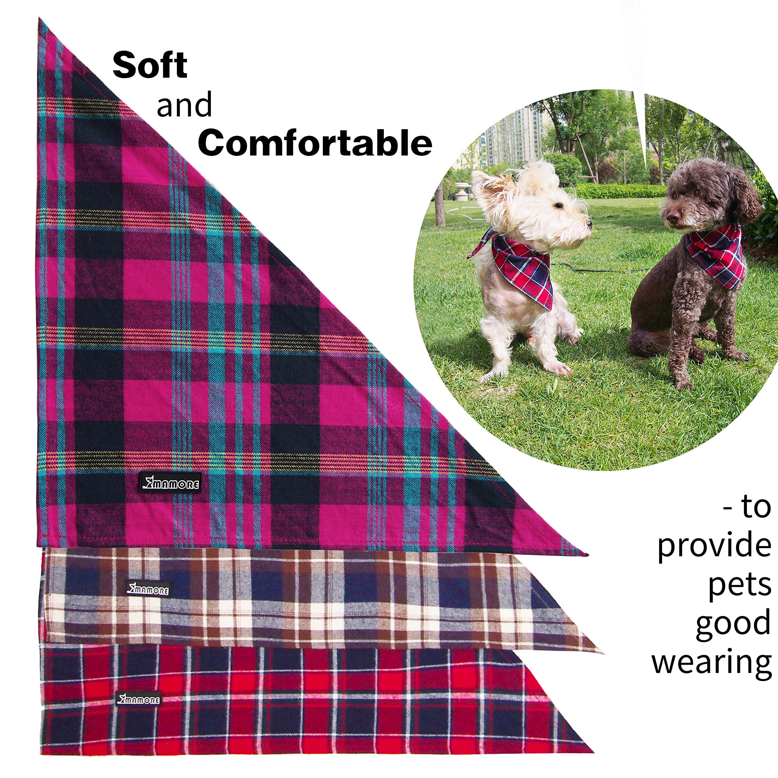 Adjustable Plaid Dog Bandanas,1Pc Soft Washable Cotton Triangle Bib Kerchief Scarfs For Small Medium Large Dogs And Cats (Fuchsia&Blue, Small)