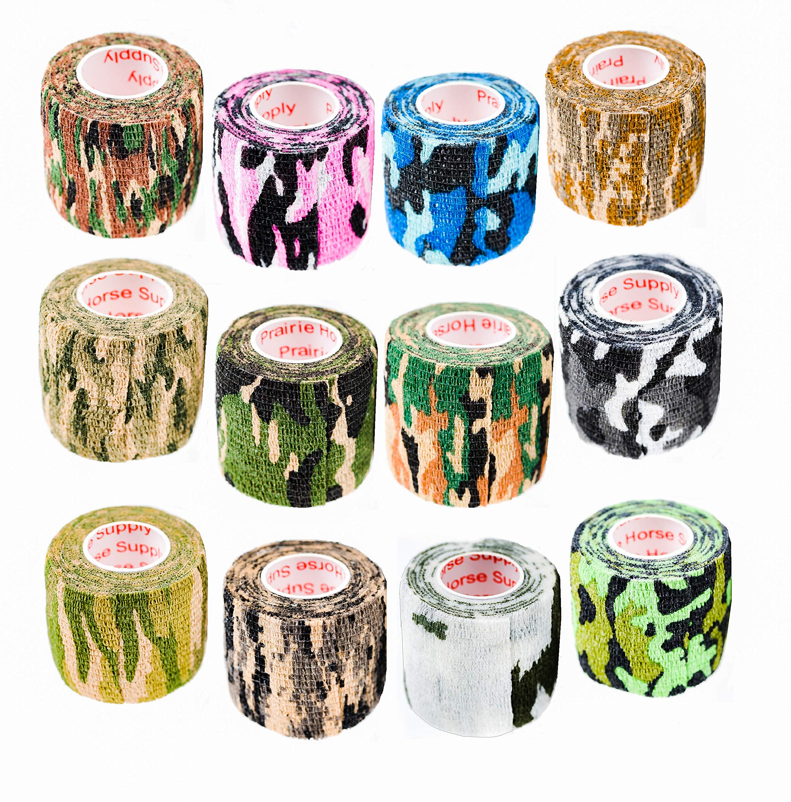 Prairie Horse Supply Vet Wrap Tape Bulk (Assorted Camo Colors) (12 Pack) (2 Inches Wide) Vet Wrap Medical First Aid Tape Self Ad