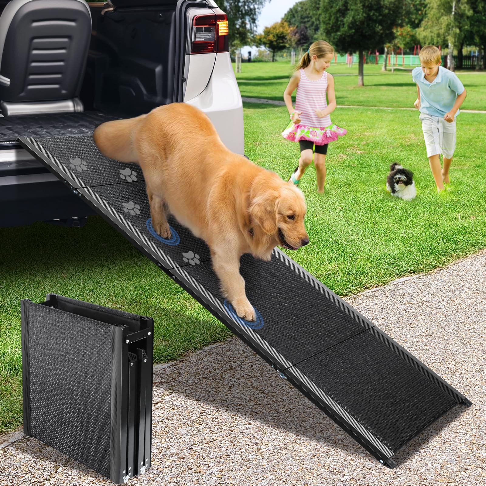 Dog Ramp, Dog Ramp for Car with Anti-Slip Surface, 63 ' 'x17.3 ' ' Folding Pet Ramp for Large Dogs to Get on Truck SUV Van Up to