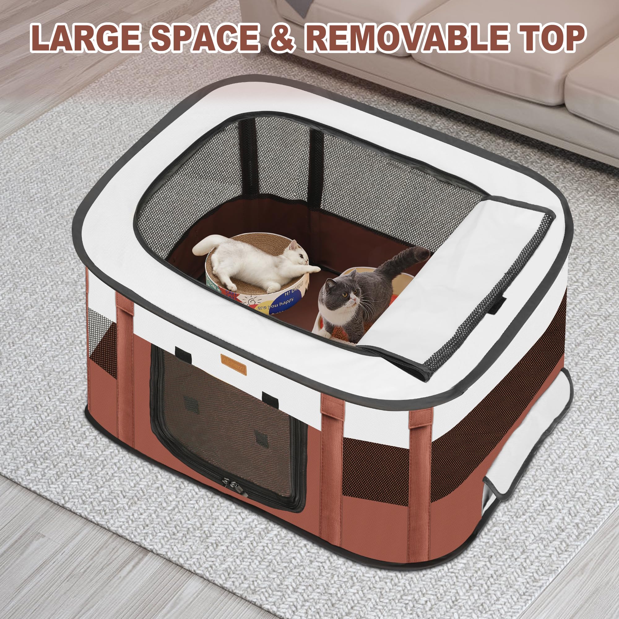 Dog Playpen - Foldable Cat Play Pens for Pubby, Kitten, Rabbit, Portable Pet Tent with Carring Bag for Indoor/Outdoor Travel Cam