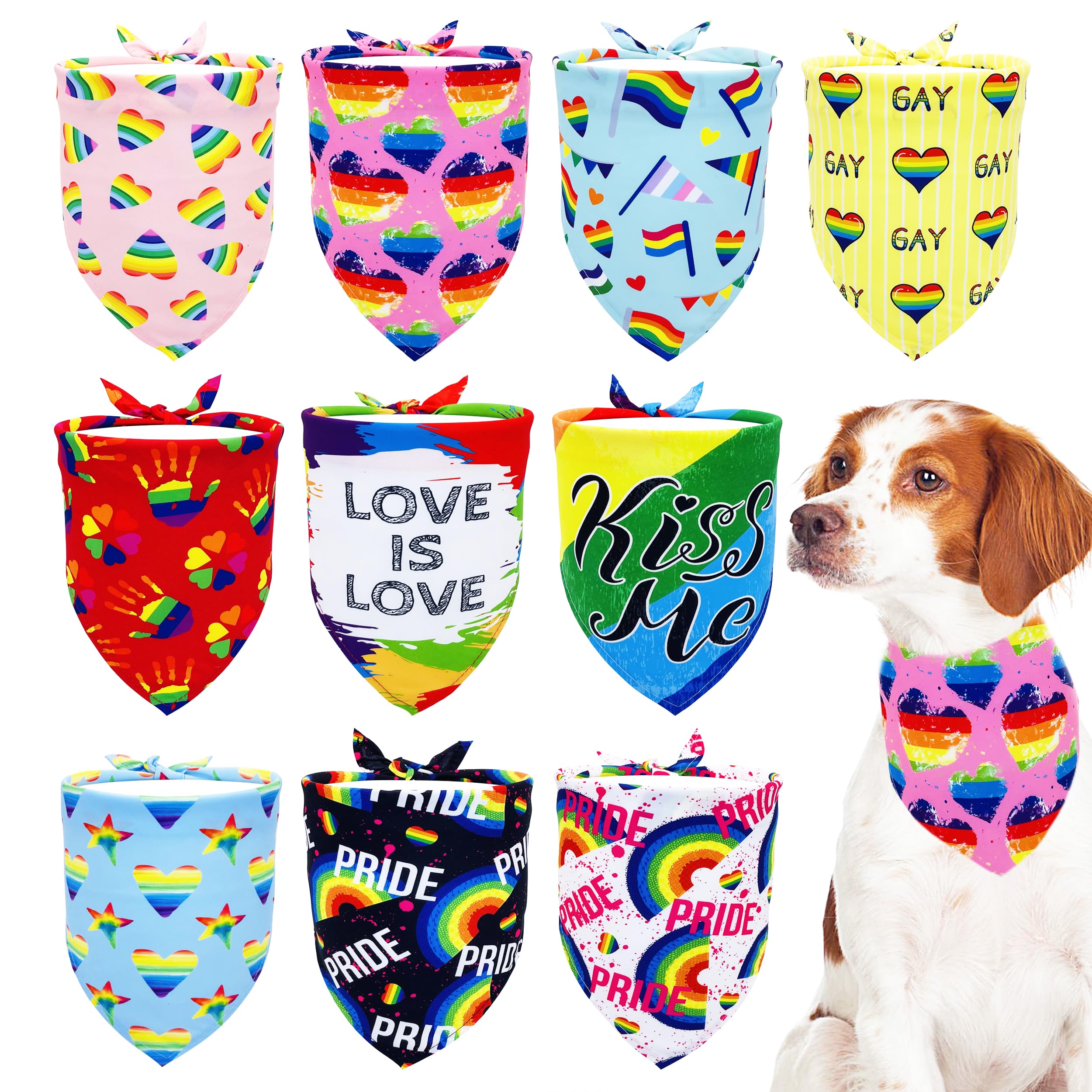 Jpgdn 10Pcs Pride Day Dog Bandanas With Rainbow Color For Large Extral Large Xl Xxl Dog Triangle Bibs Scarves Boys And Girls Gay