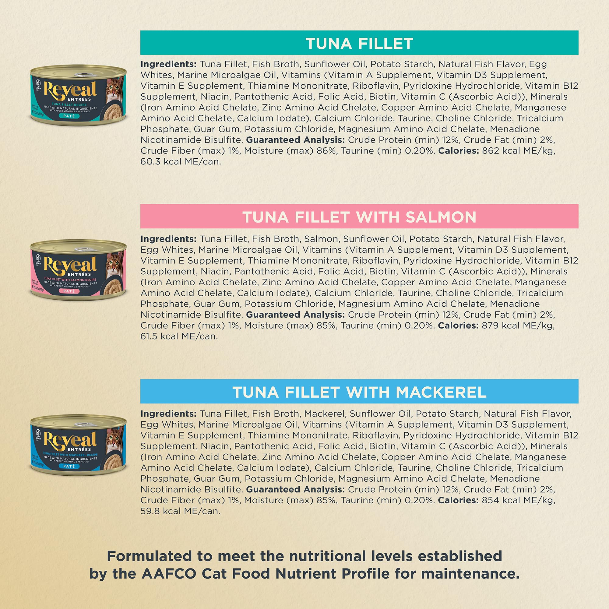 Reveal Entr  es Natural Wet Cat Food Pat  , Grain-Free with Added Vitamins & Minerals, Carrageenan-Free and High Protein, Fish V