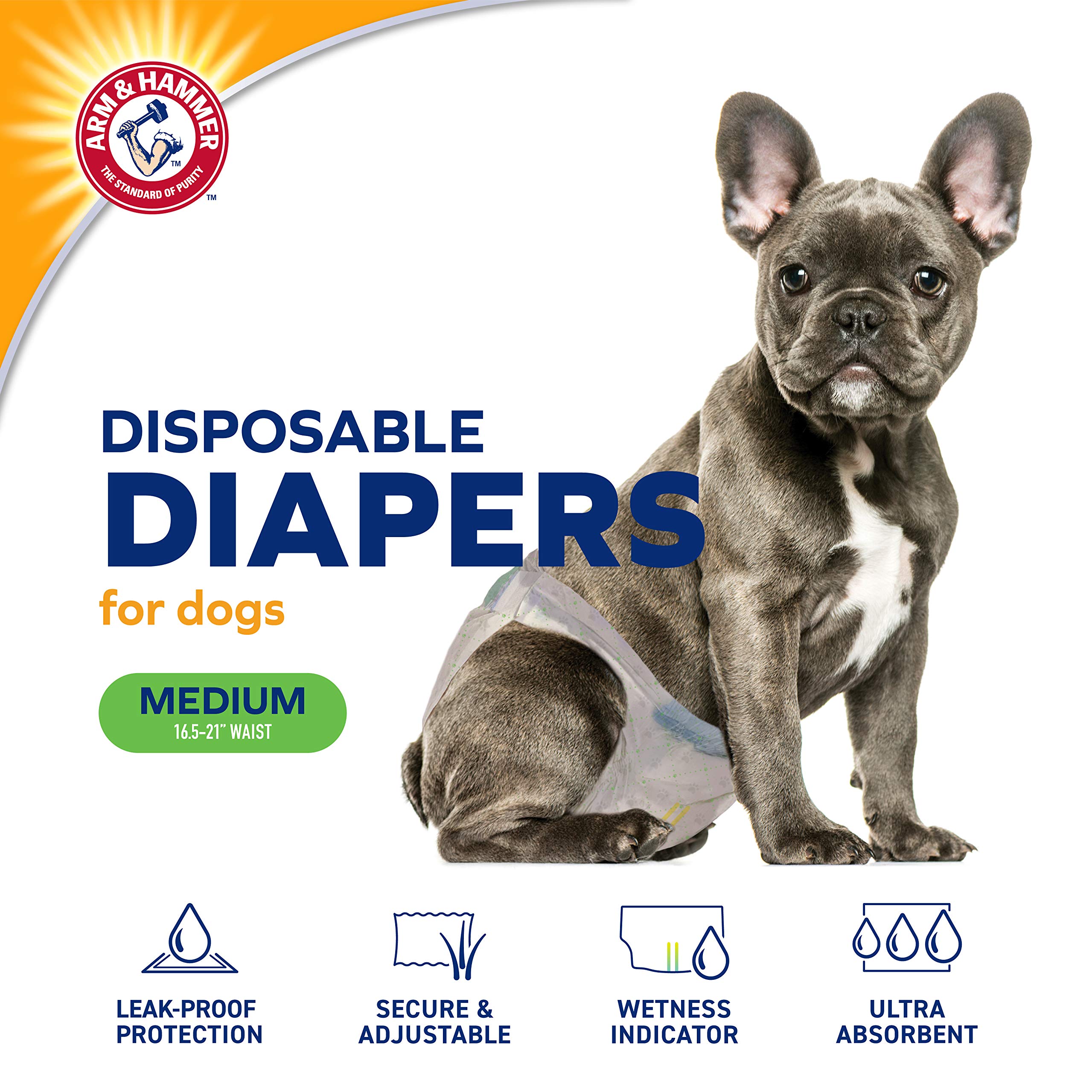 Arm & Hammer For Pets Female Dog Diapers, Size Medium, 12 Count | Ultra-Absorbent, Adjustable Girl Dog Diapers with Leak-Proof P