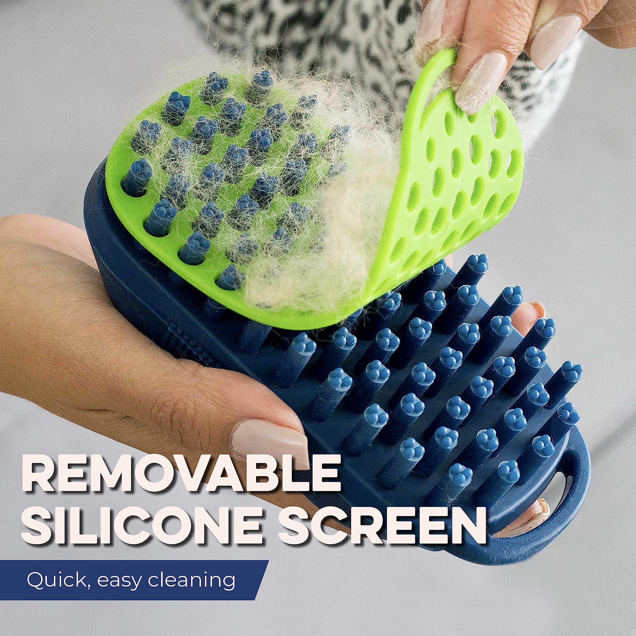 Bonza Dog & Cat Grooming Massage Brush With Removable Screen – Pet Scrubber For Gentle Short & Long-Haired Fur