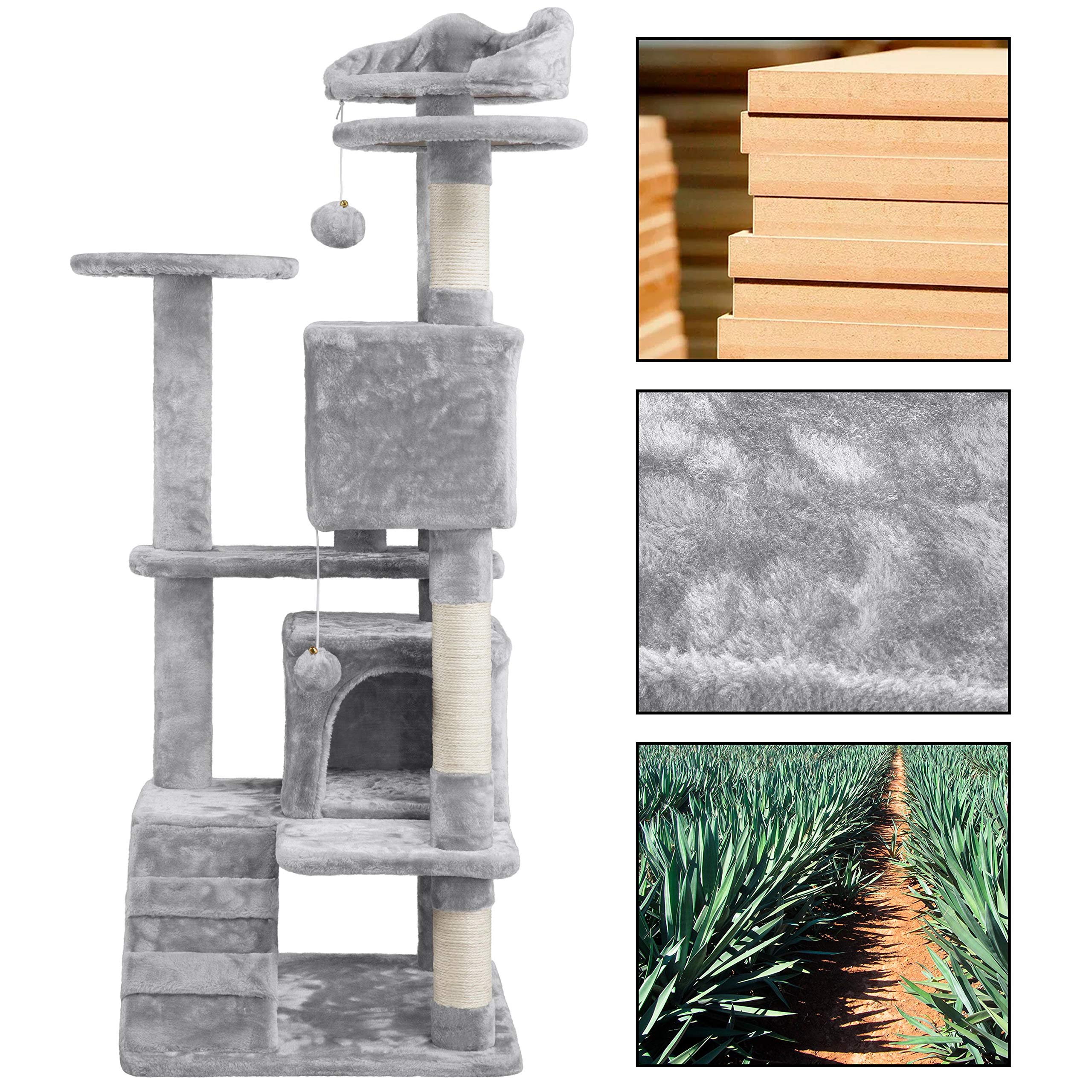 Topeakmart 54In Cat Tree, Cat Tower W/Large Cat Condo Scratching Posts And Perch, Cat Stand House Furniture, Light Gray