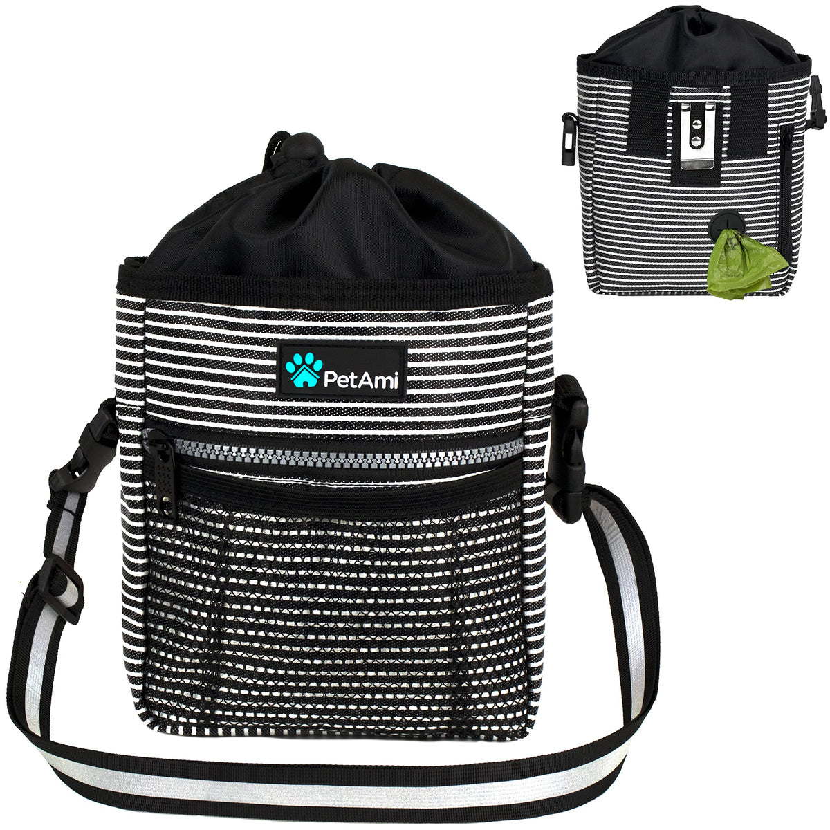 PetAmi Dog Treat Pouch | Dog Training Pouch Bag with Waist Shoulder Strap, Poop Bag Dispenser and Collapsible Bowl | Treat Train