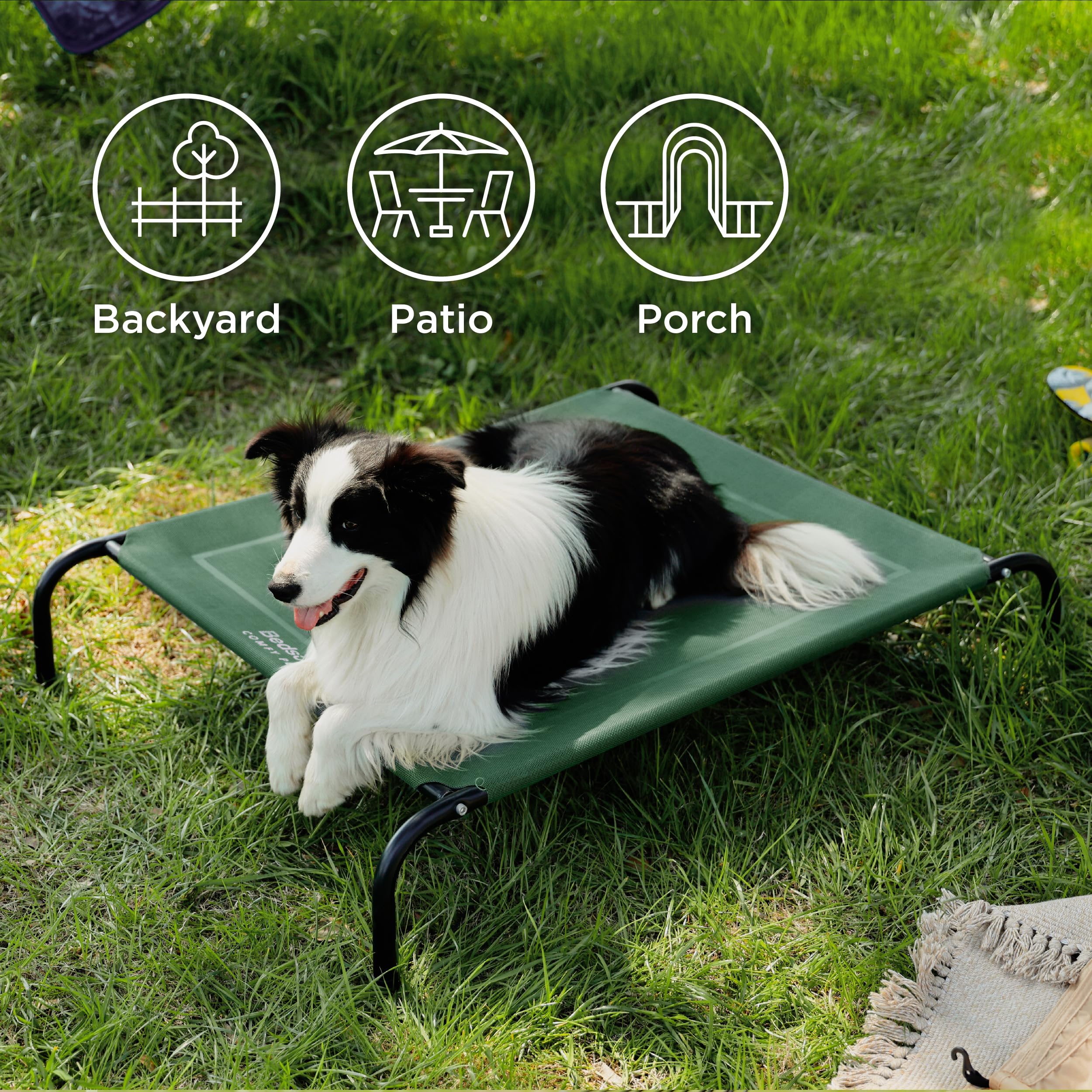 Bedsure Large Elevated Cooling Outdoor Dog Bed - Raised Dog Cots Beds For Large Dogs, Portable Indoor & Outdoor Pet Hammock Bed With Skid-Resistant Feet, Frame With Breathable Mesh, Green, 49 Inches