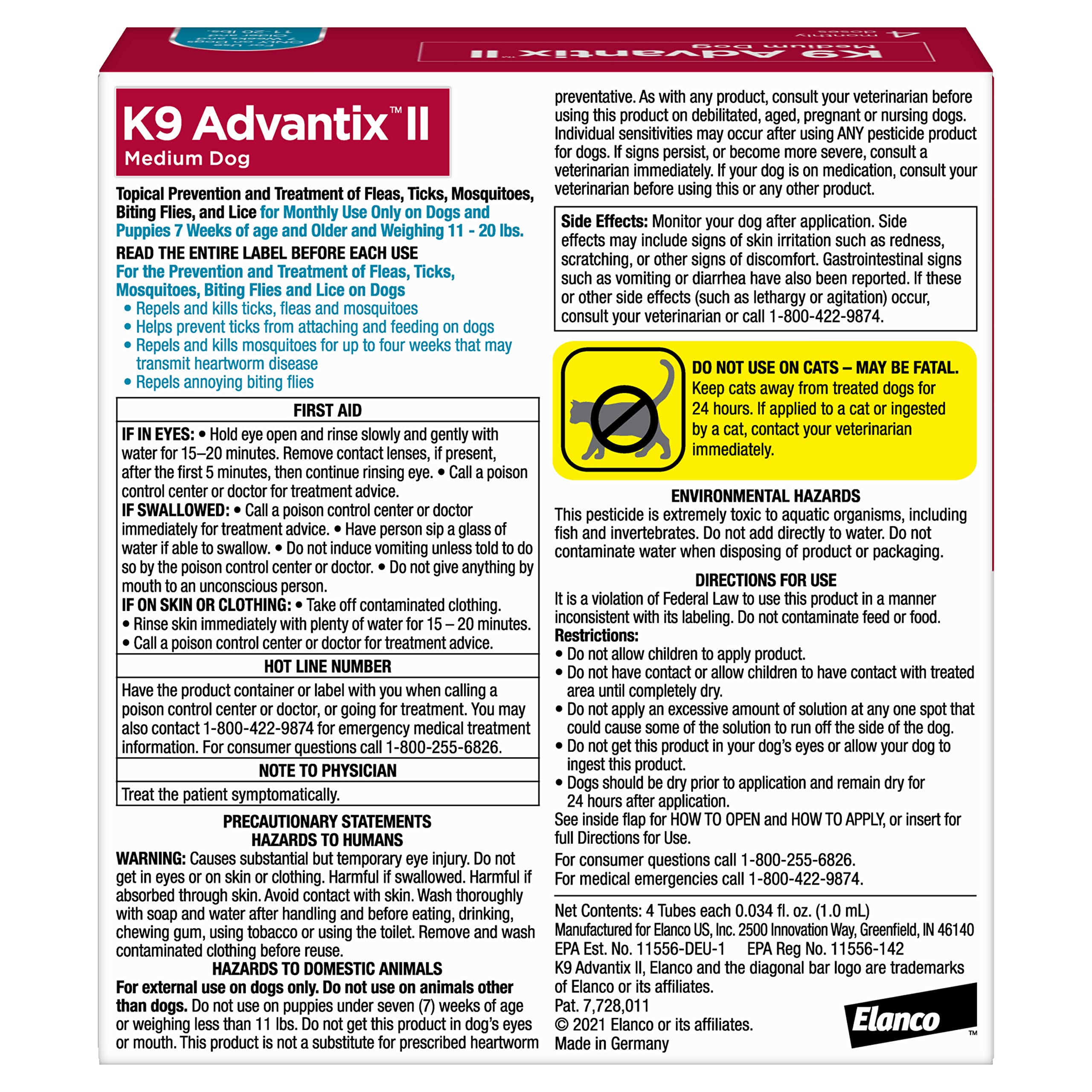 K9 Advantix II Medium Dog Vet-Recommended Flea, Tick & Mosquito Treatment & Prevention | Dogs 11-20 lbs. | 4-Mo Supply