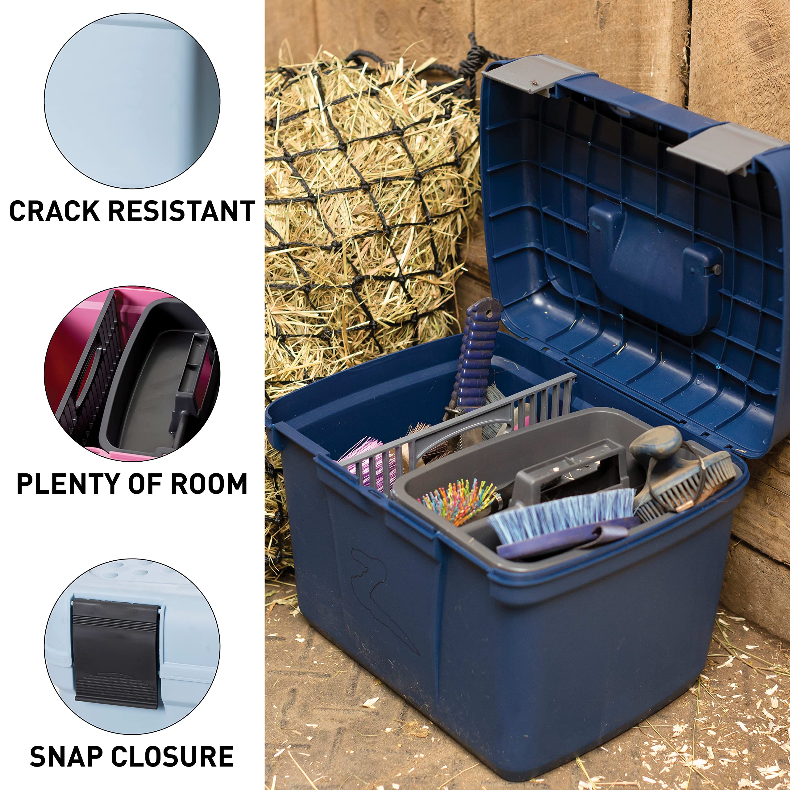 Horze Smart Grooming Box For Horses, Dogs, Cats With Removable Tray | Non-Slip, Crack Resistant | 16'' X 12'' X 12'' - Black - O