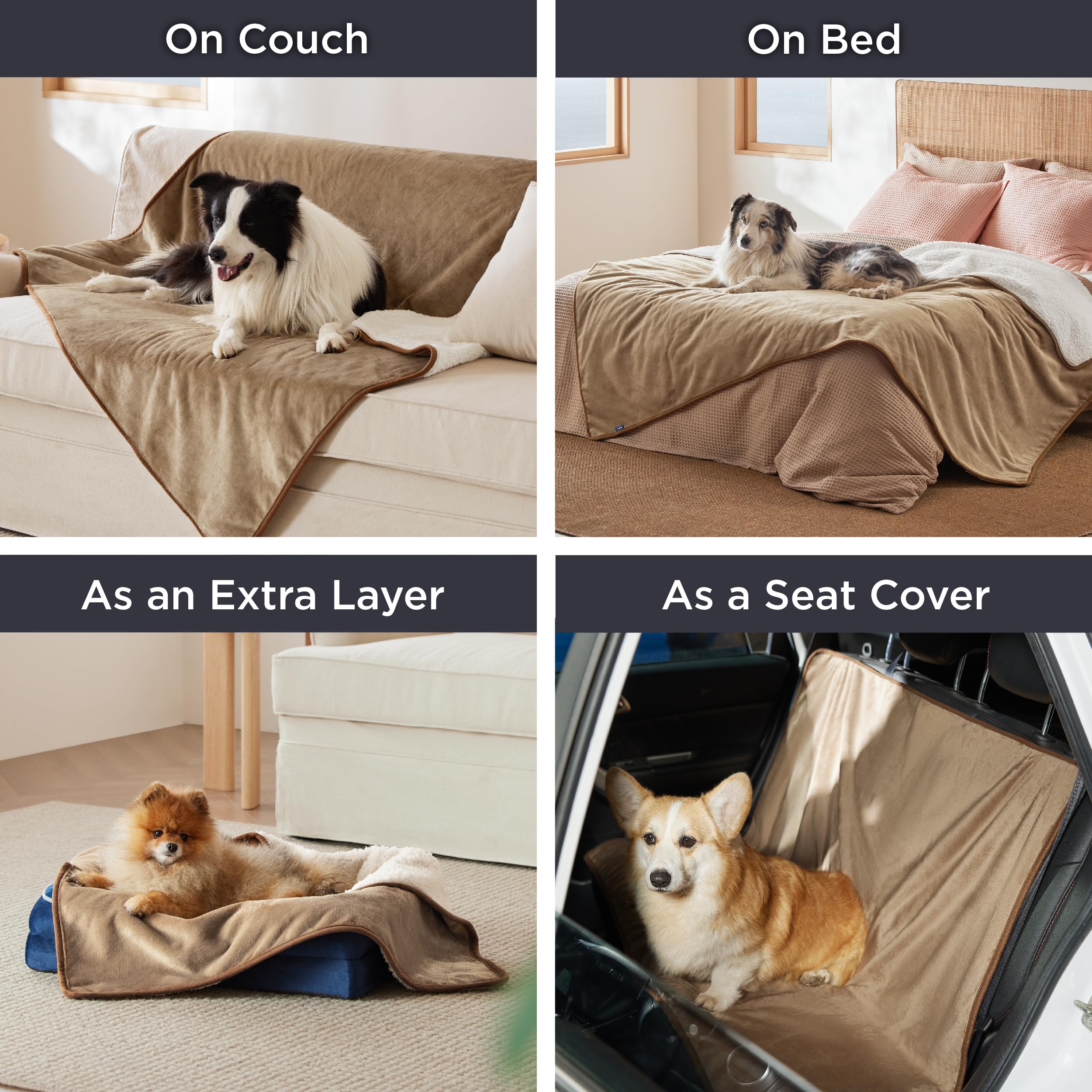 Bedsure Waterproof Blanket For Bed - Sherpa Fleece Waterproof Dog Blankets For Large Dogs, Pet Blankets For Bed/Couch/Dog Crate, Soft Plush Reversible Furniture Protector, Queen Size, 90'X86', Camel
