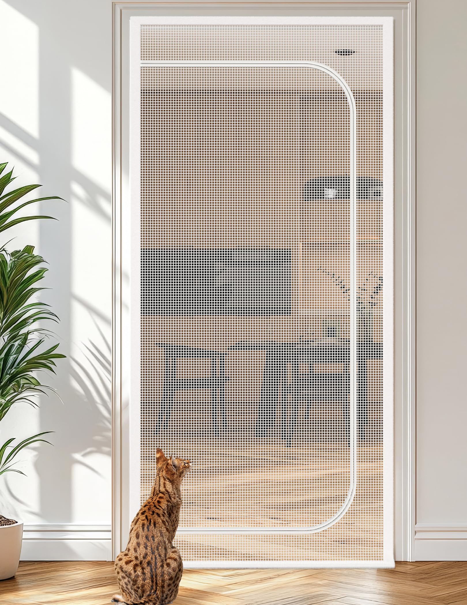 BFNN Cat Screen Door, Extra Tall Cat-Proof Mesh Gate, Fit Door Size 32 x 80, Anti-Cat Scratch Mesh with Zipper Closure, for 