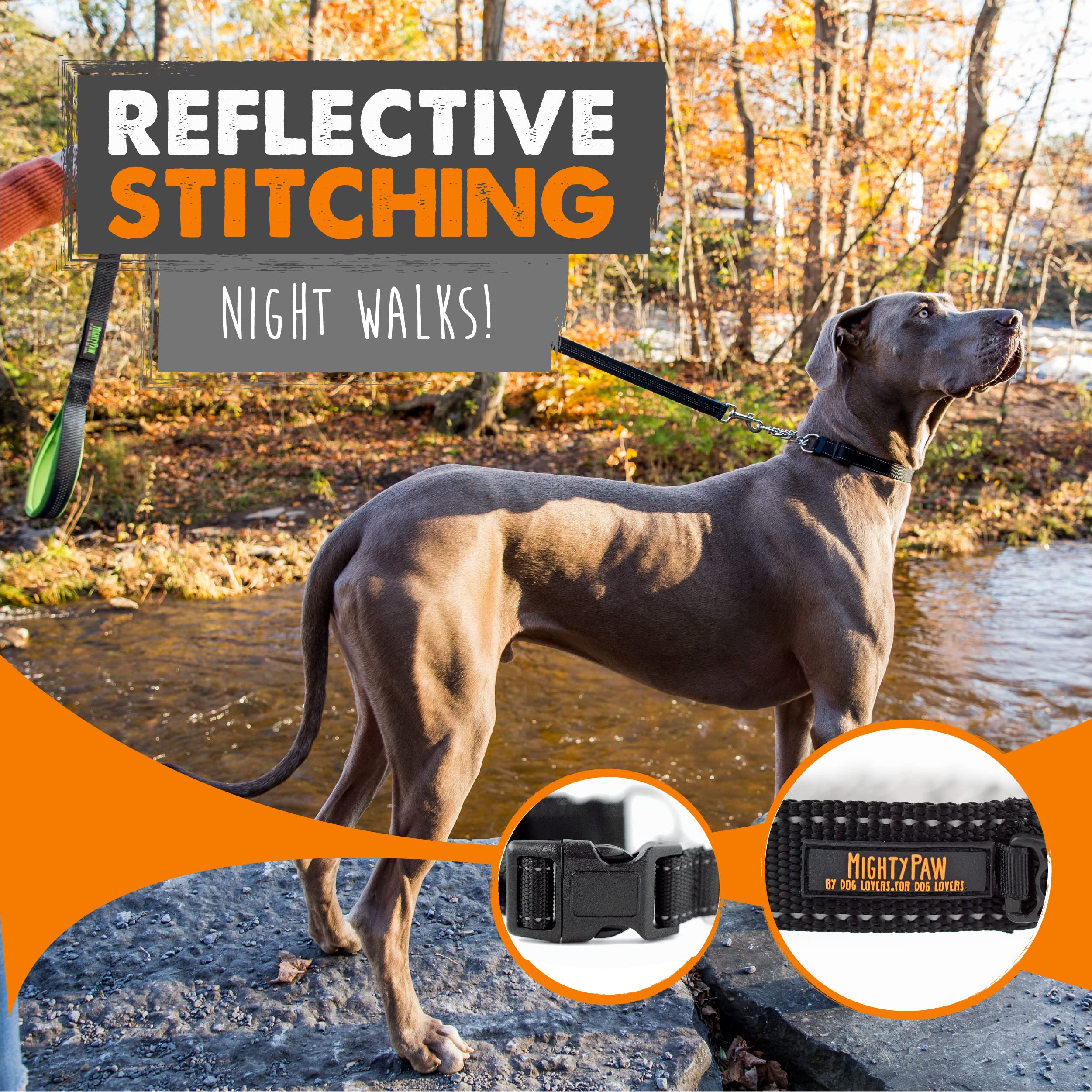 Mighty Paw Martingale Dog Collar 2.0 - Trainer Approved, Nylon, Small, Black, Model 4346830742, Limited Slip with Stainless Steel Chain