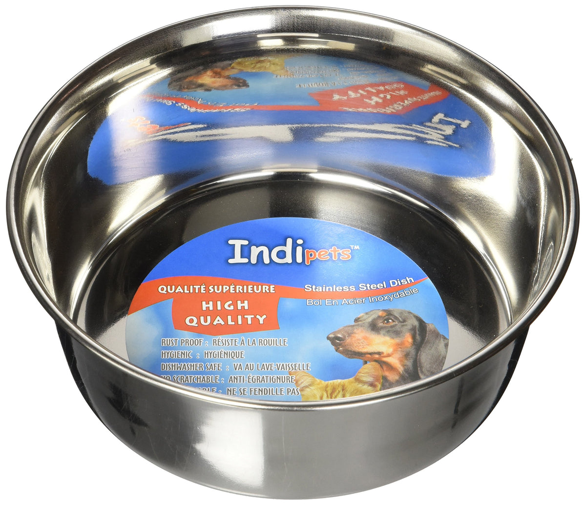 Indipets Heavy Duty Stainless Steel Dog Bowl - 1 Quart - High Gloss, Easy To Clean Finish