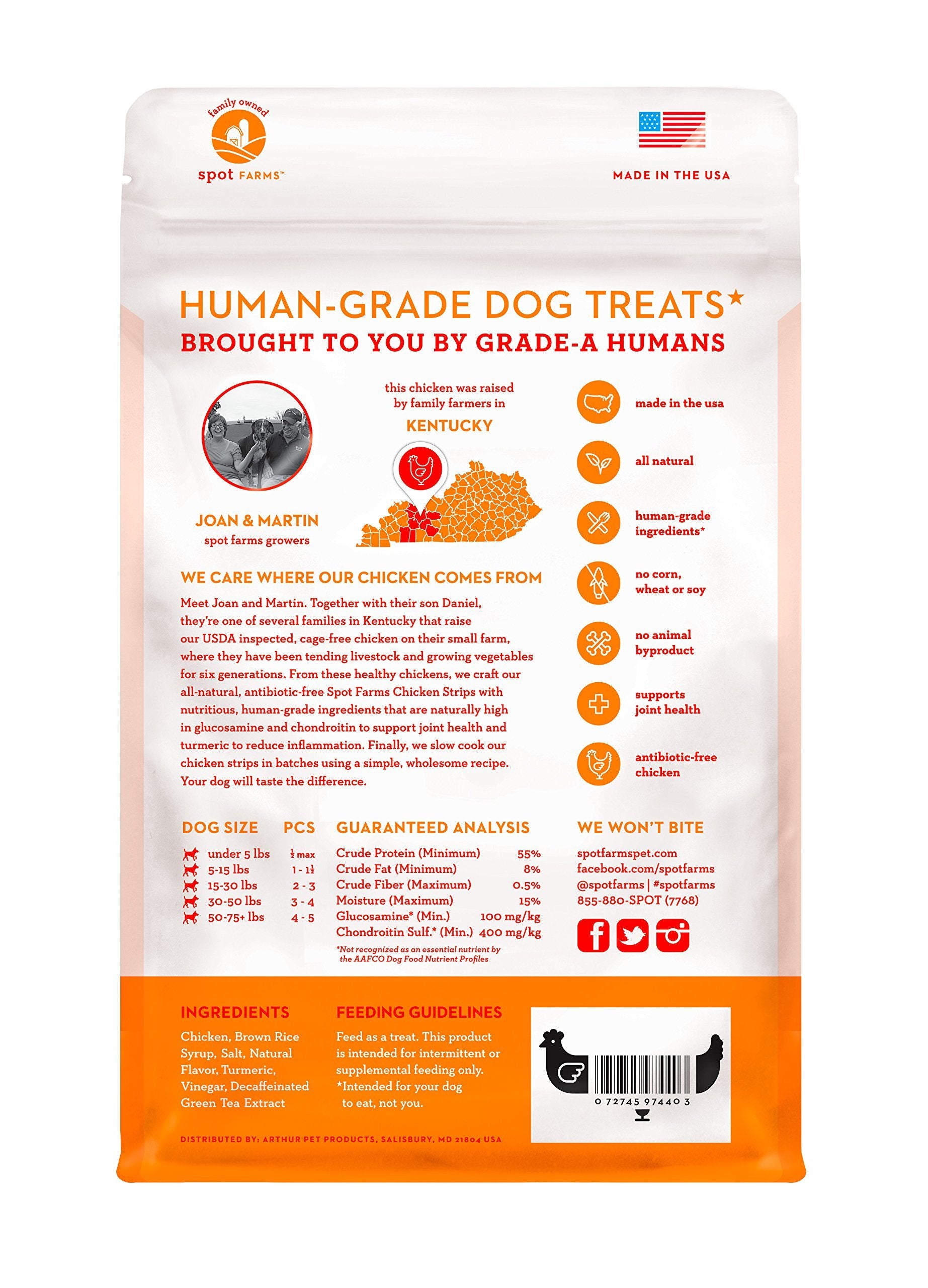 Spot Farms All Natural Human Grade Dog Treats, Chicken Strips with Glucosamine and Chondroitin, 12.5 Ounce