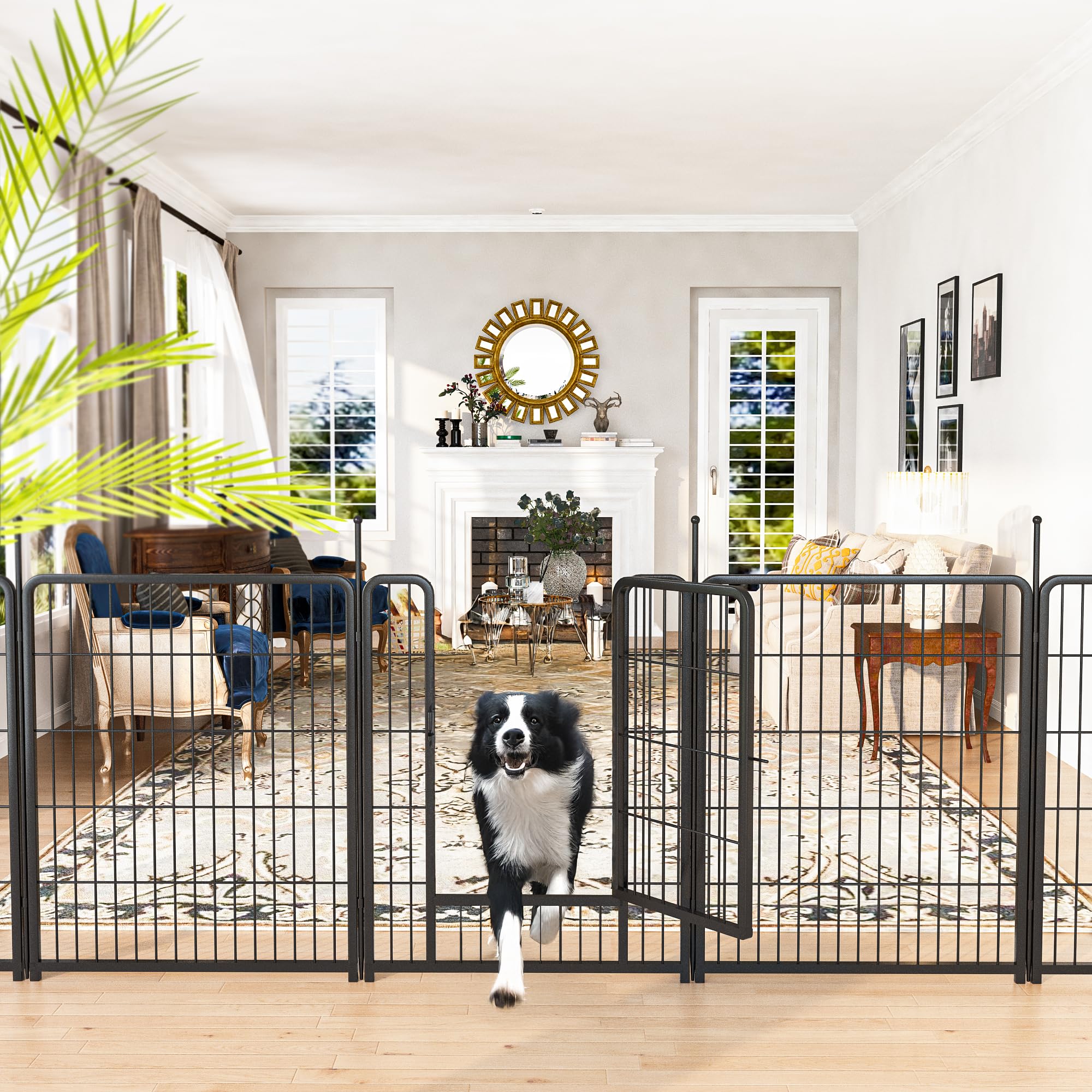 Awqm 32'' Dog Playpen Indoor/Outdoor, 6 Panels Metal Dog Fence With Doors, Portable Pet Dog Cage Outdoor Exercise Pen, Foldable