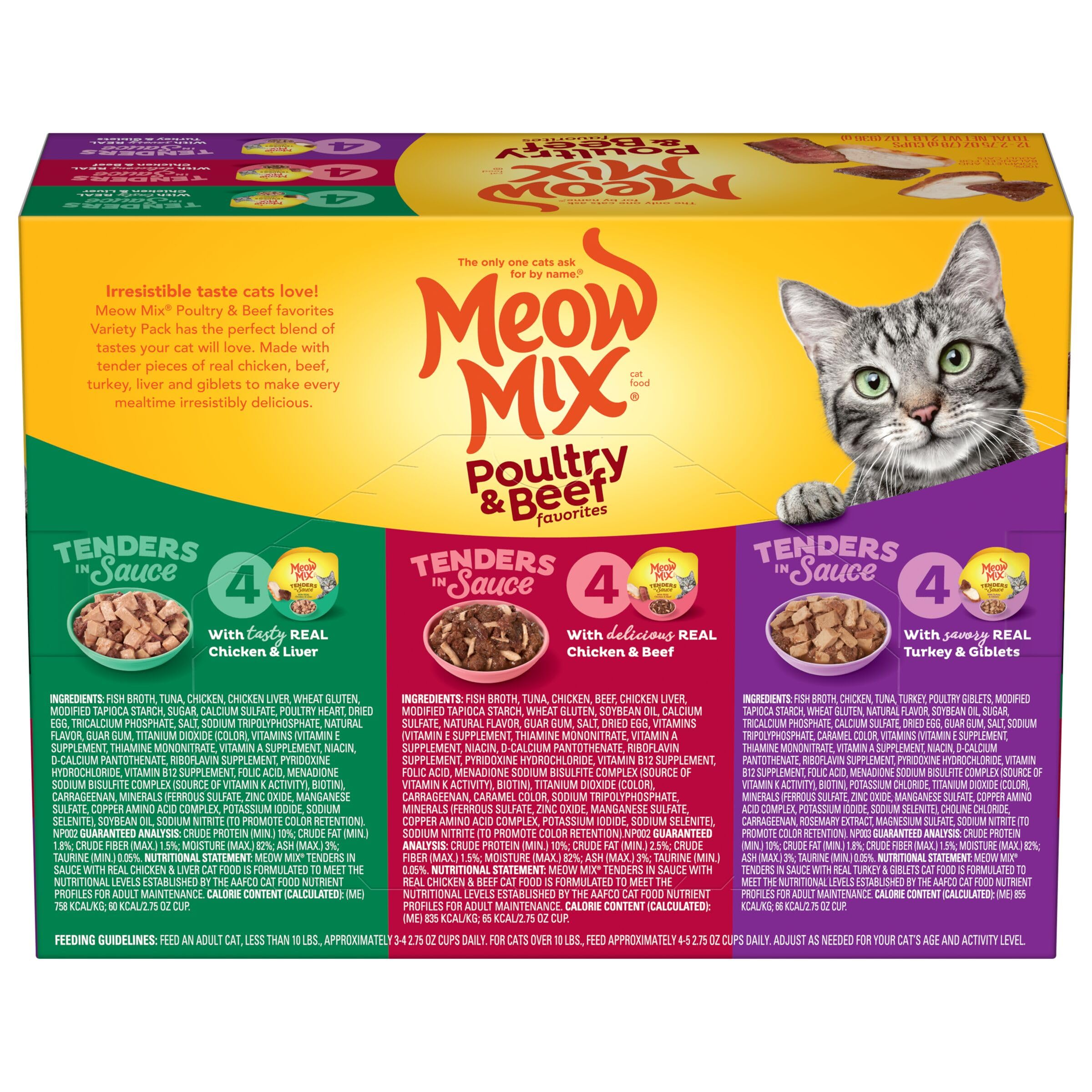 Meow Mix Tenders in Sauce Wet Cat Food, Poultry & Beef Variety Pack, 2.75 Ounce Cup (Pack of 48)