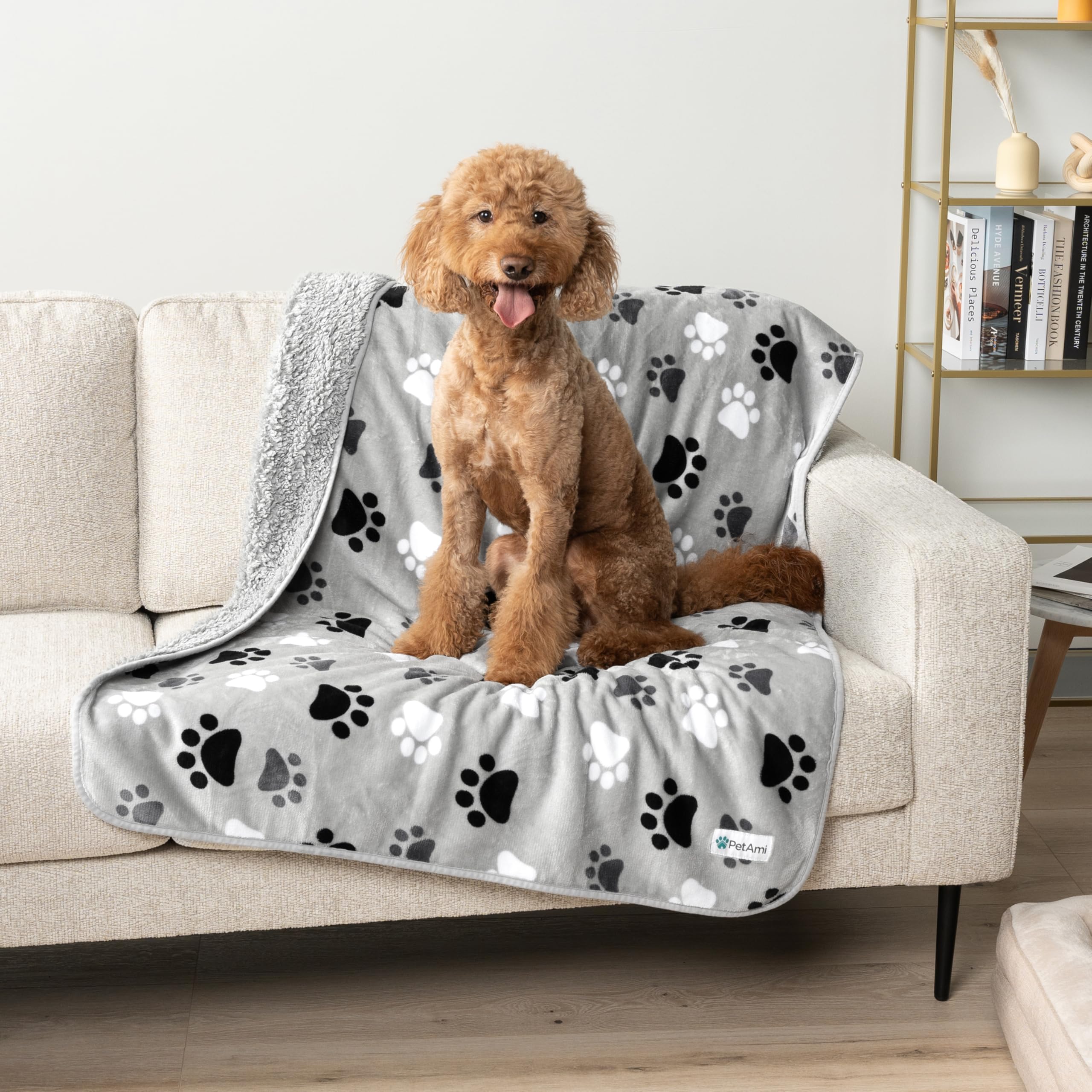 Petami Waterproof Dog Blanket For Medium Large Dogs, Pee Proof Pet Blanket For Bed Couch, Reversible Water Proof Blanket For Puppy Indoor Cat, Soft Dog Pee Crate Cover Washable, 60X80 Paw Gray