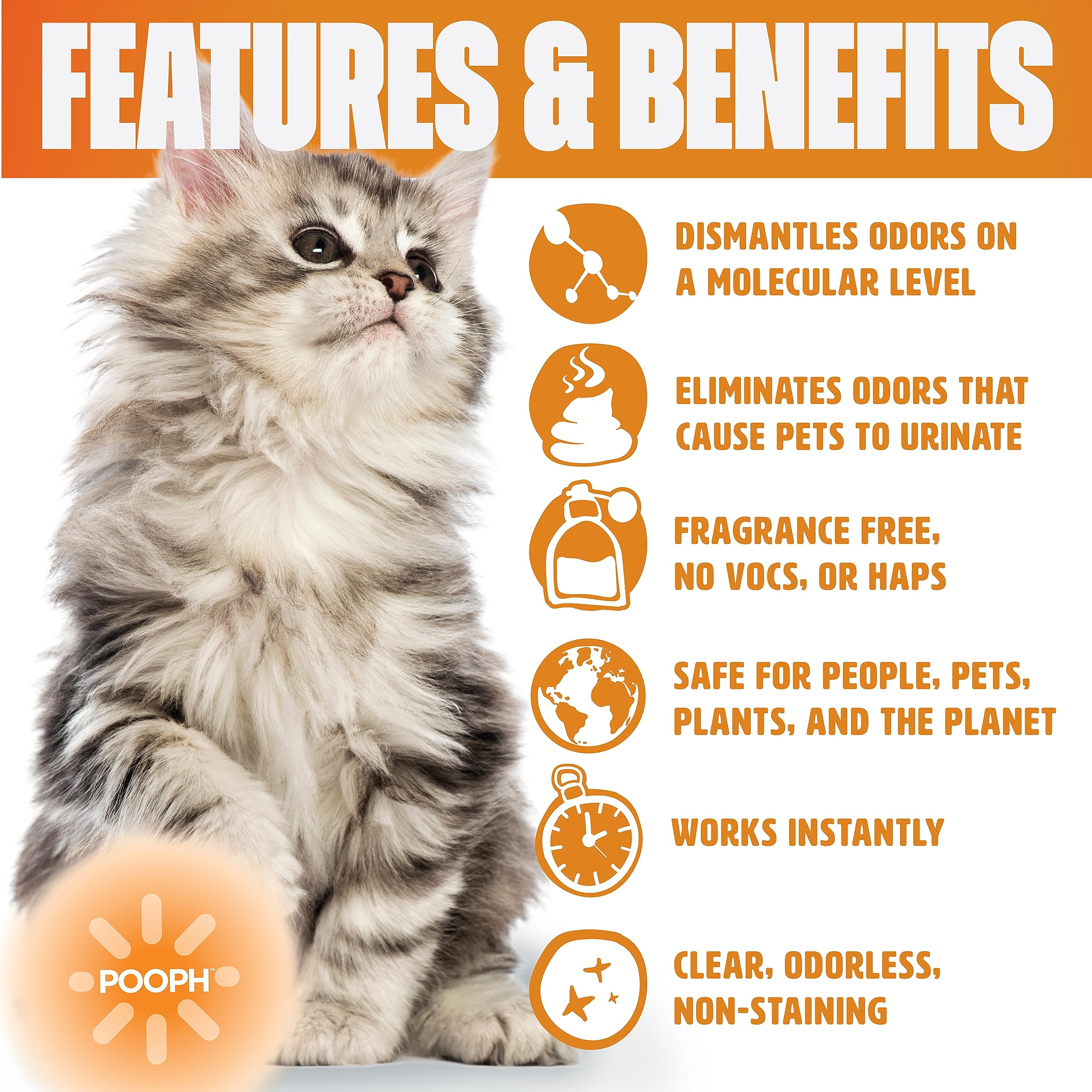 Pooph Kitty Litter Box Deodorizer, 32Oz Spray - Dismantles Odors On A Molecular Basis, Cats, Freshener, Eliminator, Urine, Poop, Pee, Deodorizer, Natures, Fresh, Clean, Furniture, Potty, Safe