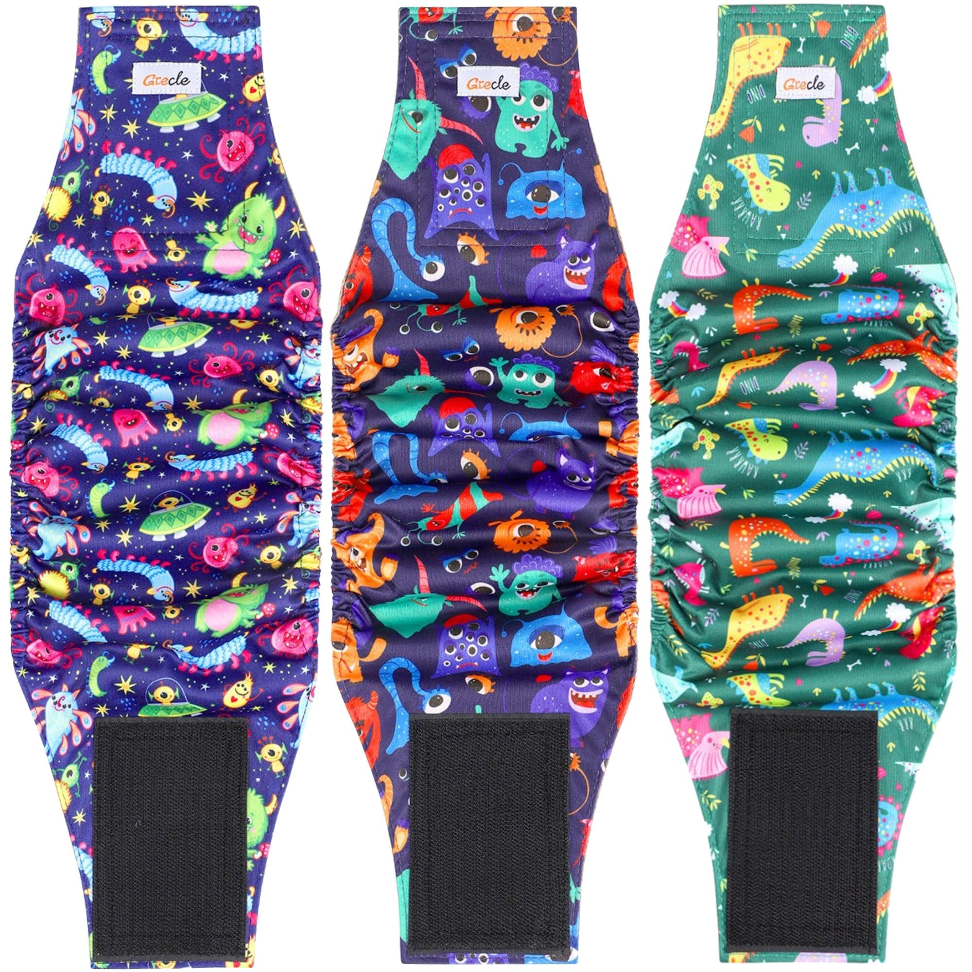 Grecle Reusable Dog Diapers Male 3Pcs, Premium Washable Belly Band for Male Dogs Small, High Absorbing Male Dog Wraps for Doggie