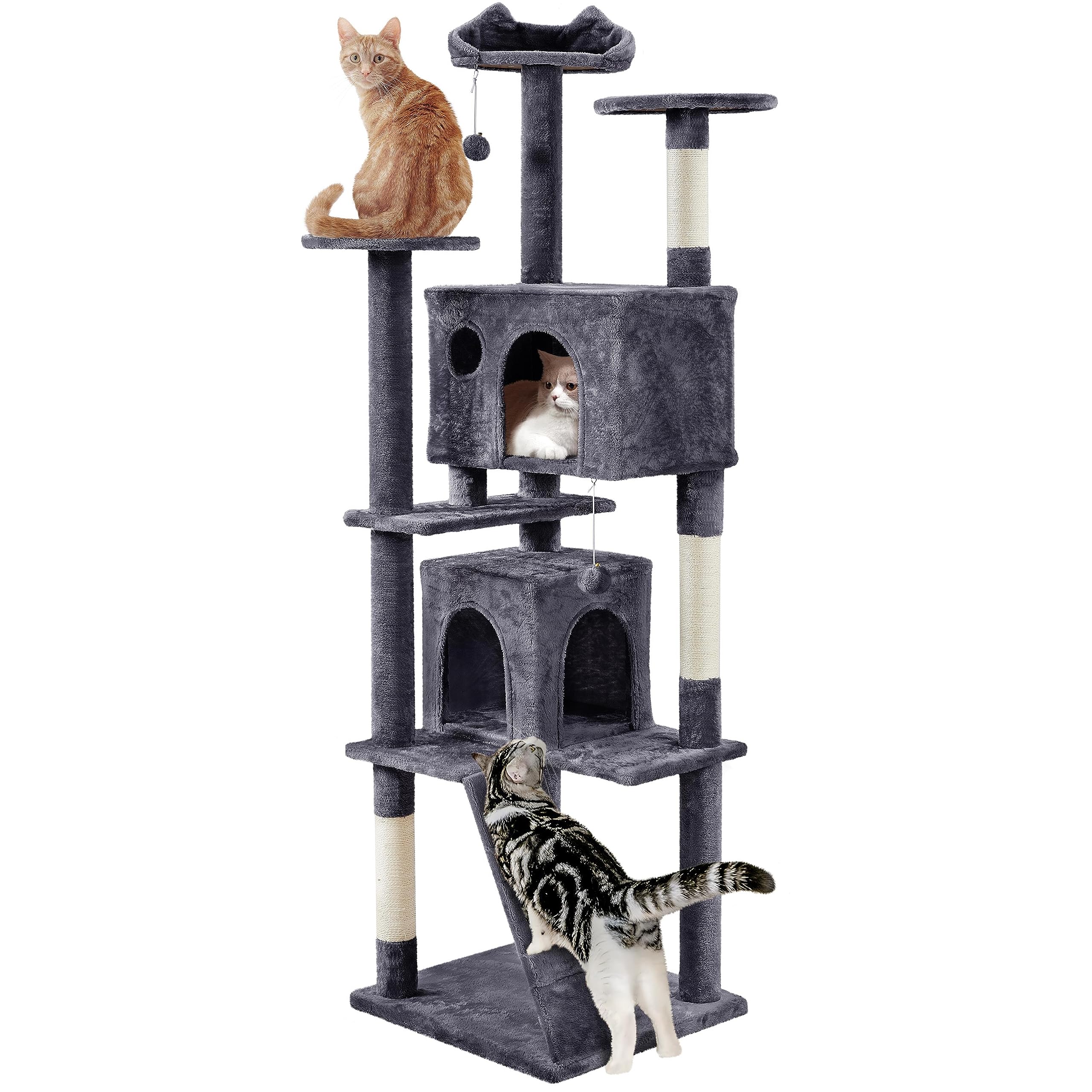 Yaheetech Xl Cat Tree, 80In Multi-Level Tower With Scratching Posts, Double Caves, Perched Platforms And Dangling Balls, Stand H