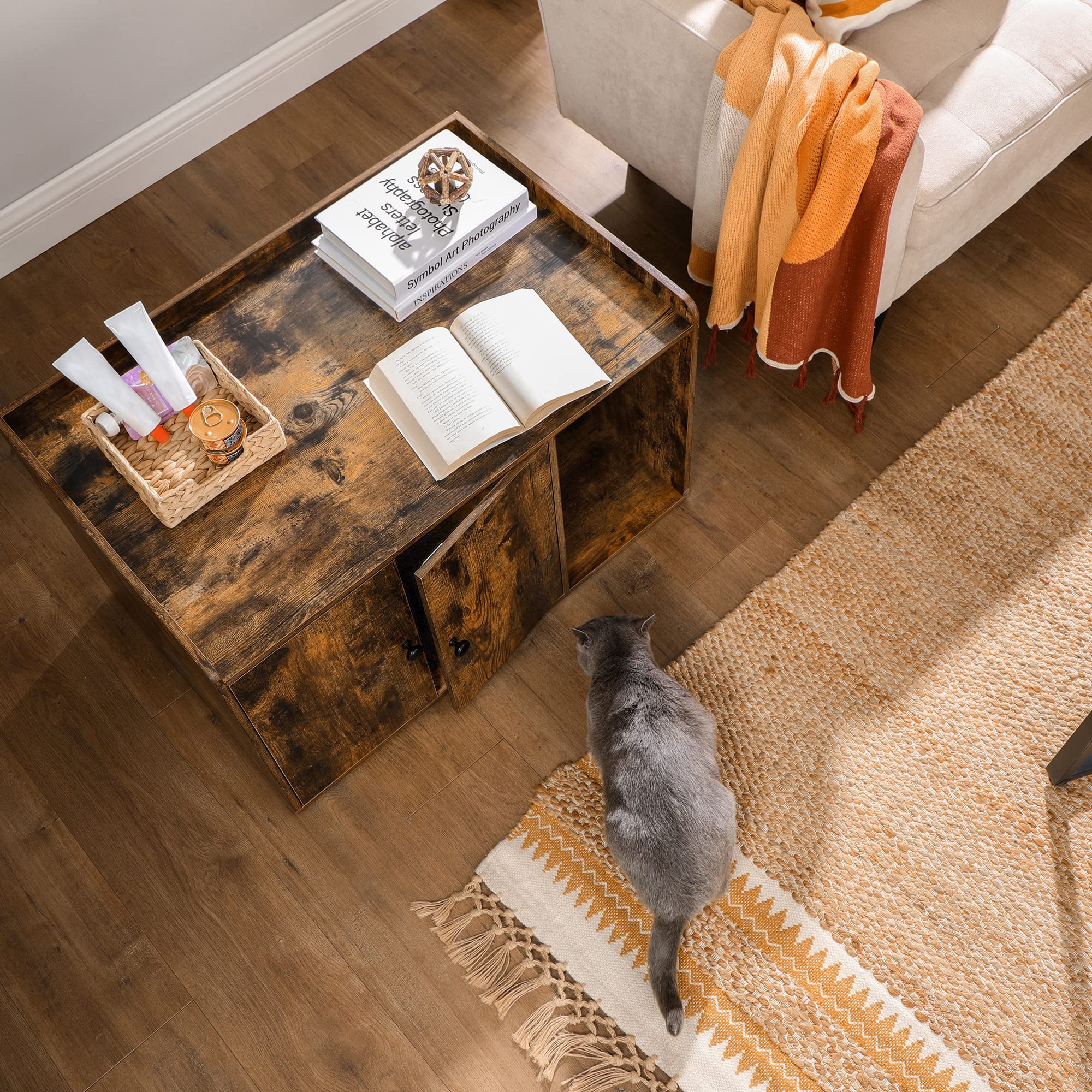 Feandrea Litter Box Enclosure, Cat Litter Box Furniture Hidden, With Front Entry, Modern Cat House For Indoor Cat, Kitty, Side End Table, 32.4 X 20.9 X 19.7 Inches, Rustic Brown Upcl001X01