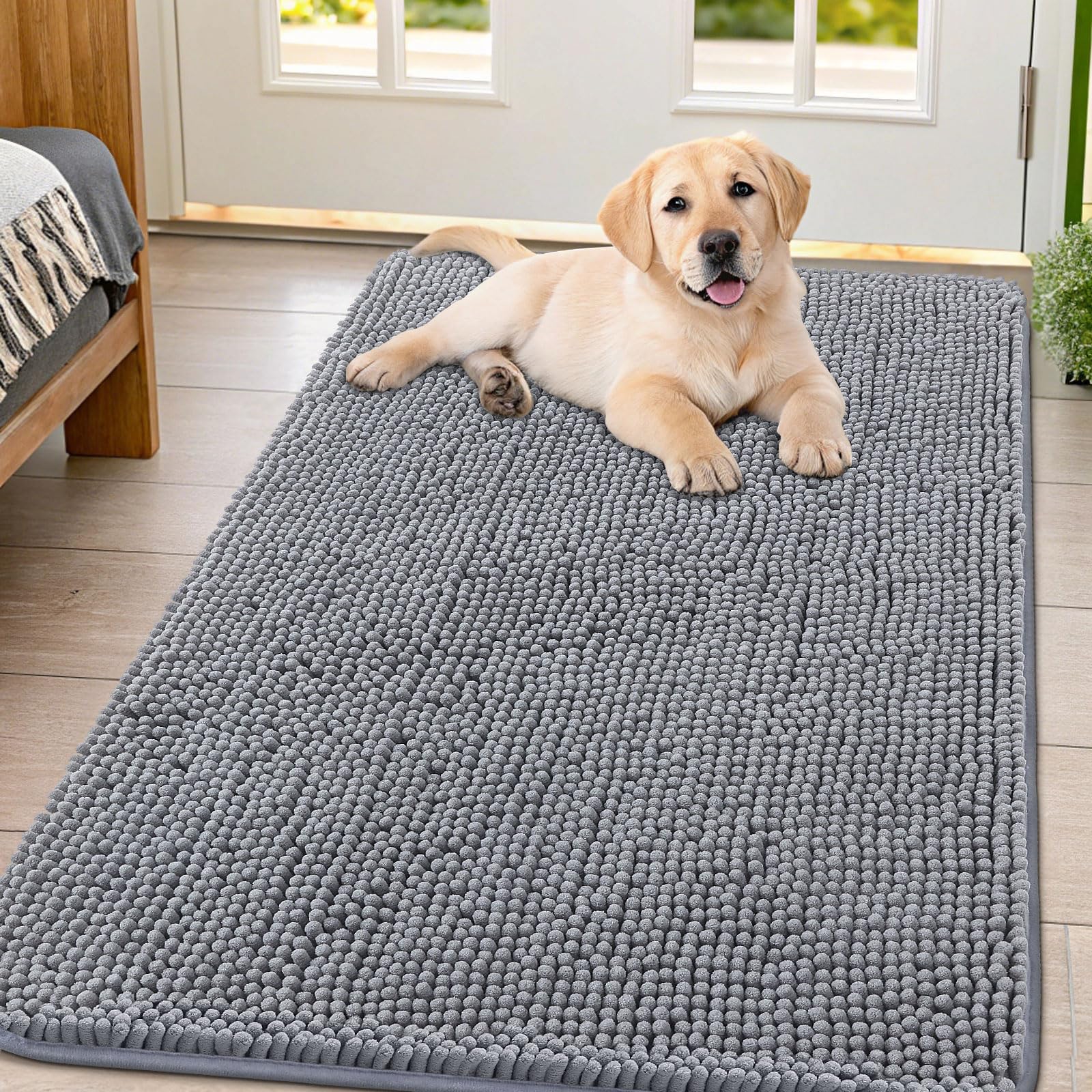 Smiry Dog Door Mat for Muddy Paws 44x32, Absorbs Moisture and Dirt Doormat, Non-Slip Washable Quick Dry Chenille Front Door Mat 