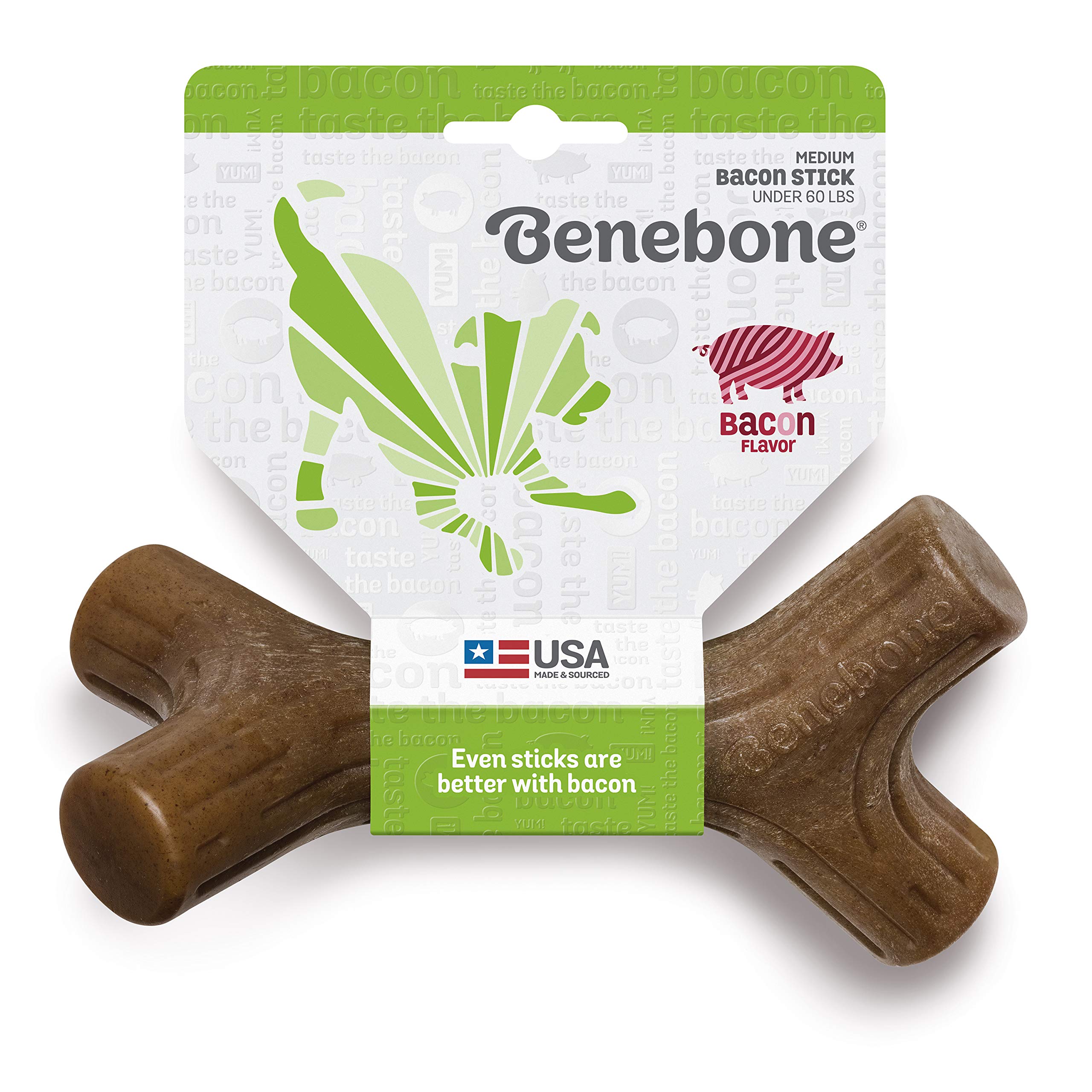 Benebone Bacon Stick Durable Dog Chew Toy For Aggressive Chewers, Real Bacon, Made In Usa, Medium